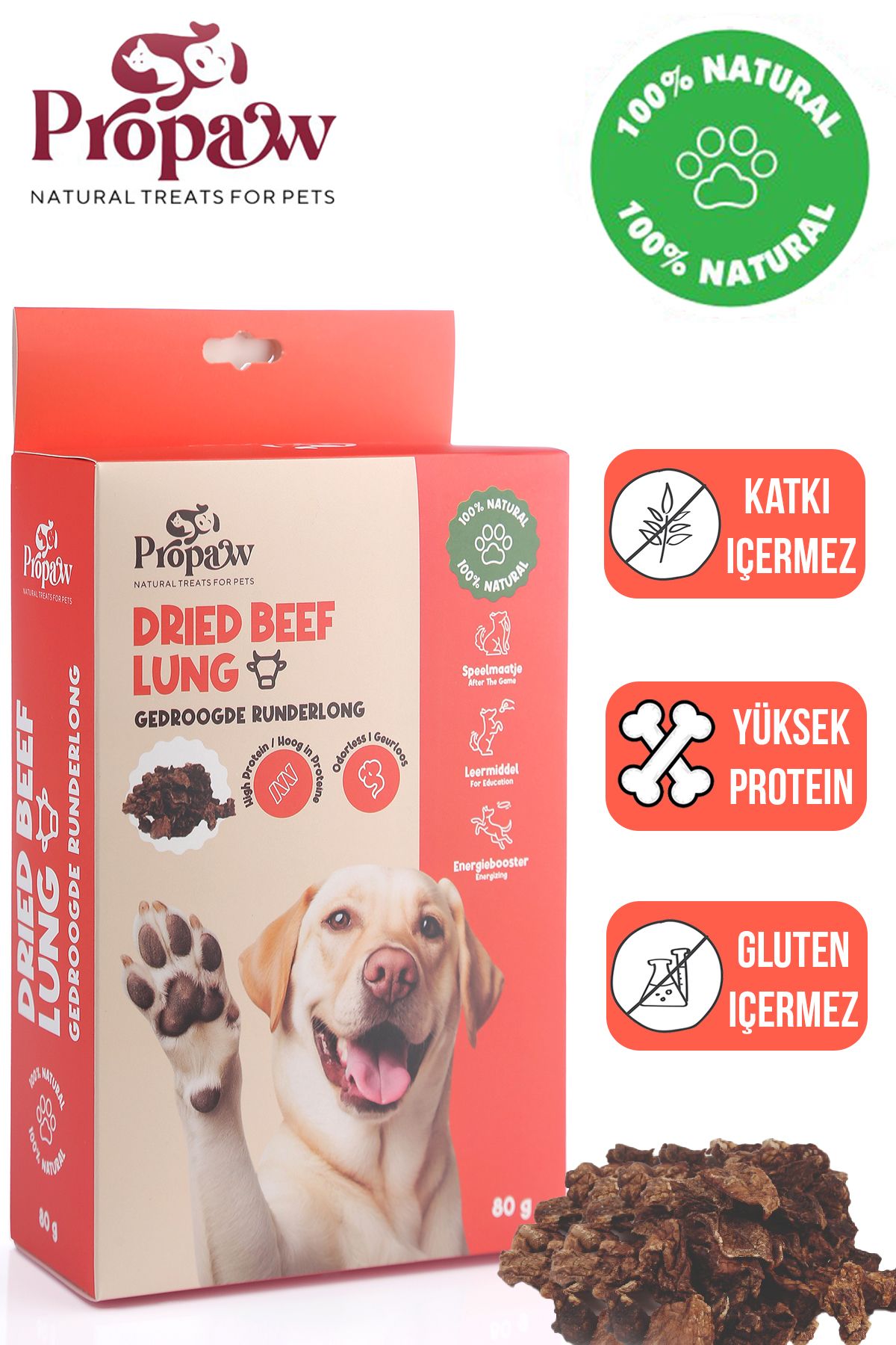 propaw Kurutulmuş Dana Akciğer Lokmalık Köpek Ödül Maması %100 Doğal Tüm Irklar İçin Yüksek Protein 80 g