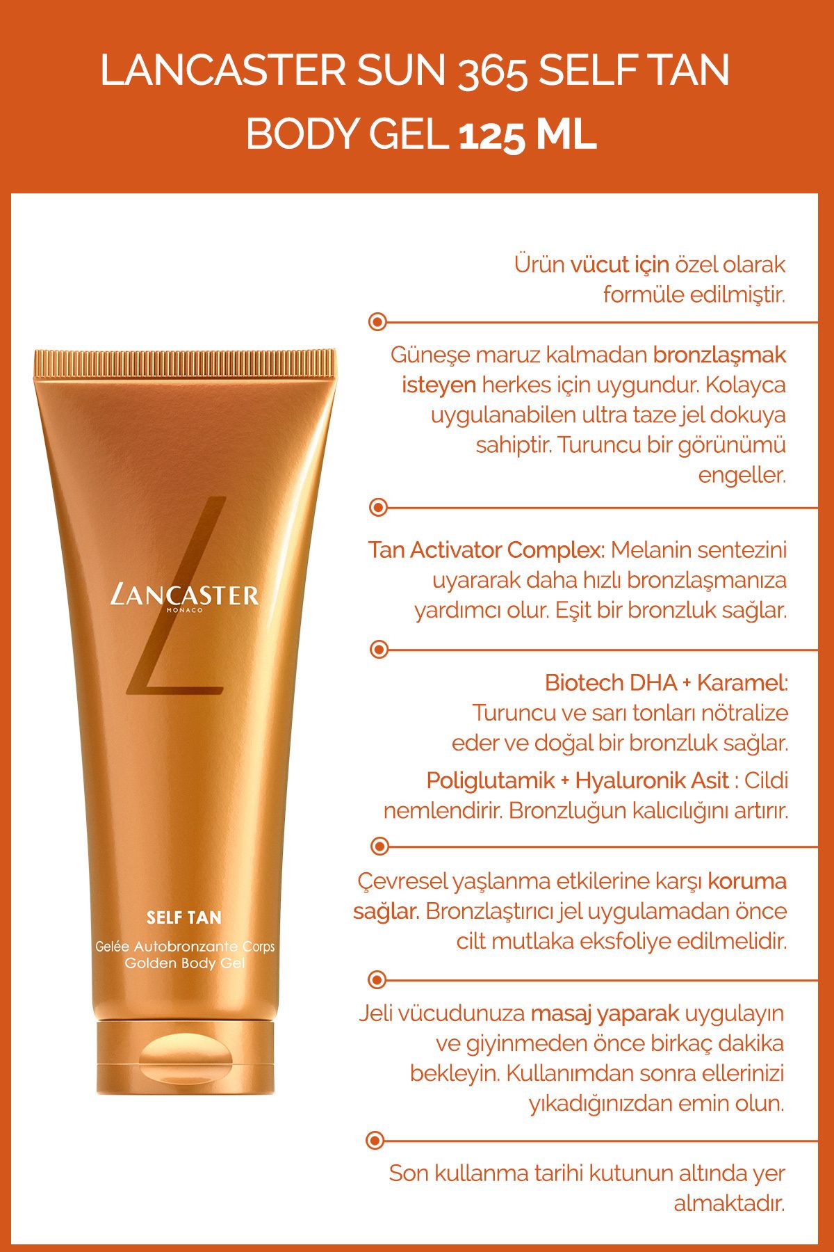 Lancaster Cildinize Anında Canlı ve Doğal Bir Işıltı Veren Bronzlaştırıcı Jel 125 ML