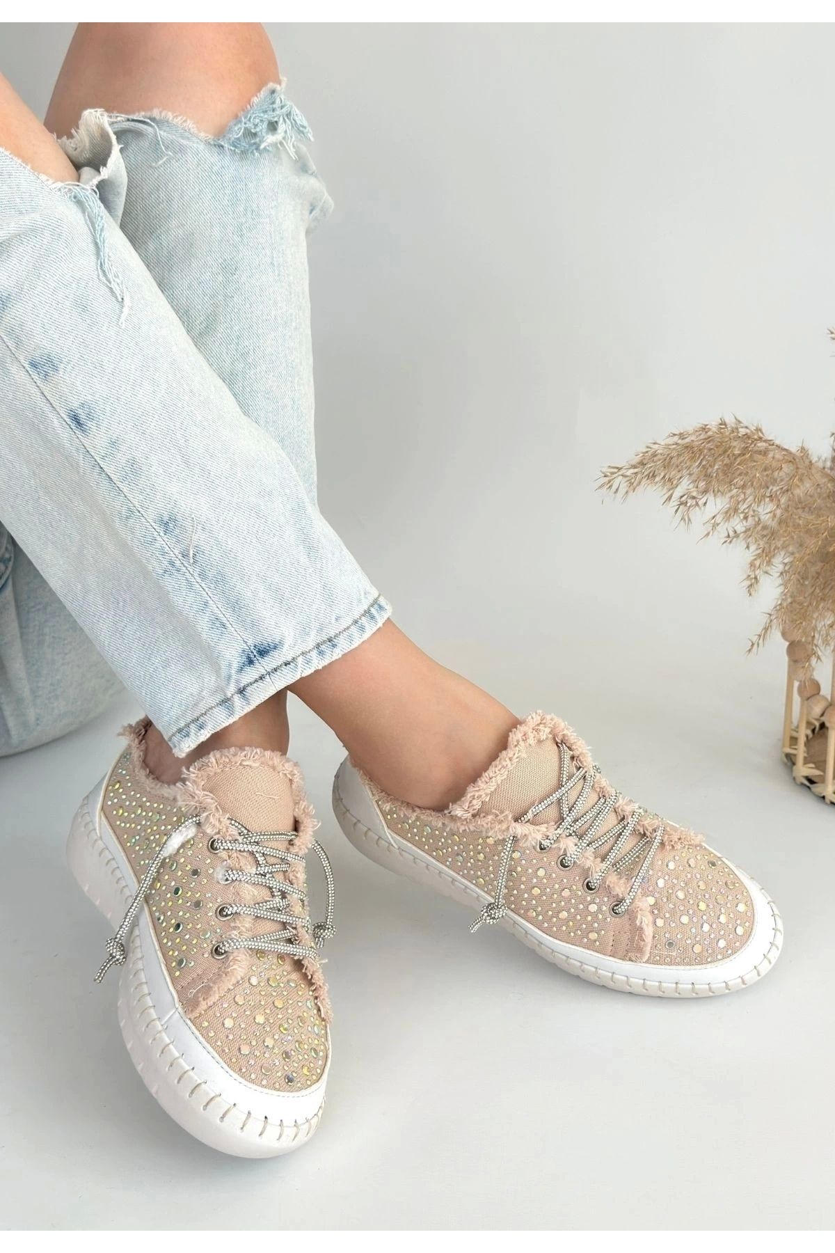 OurStyles Guji Bej Kot Bağcıklı Spor Ayakkabı