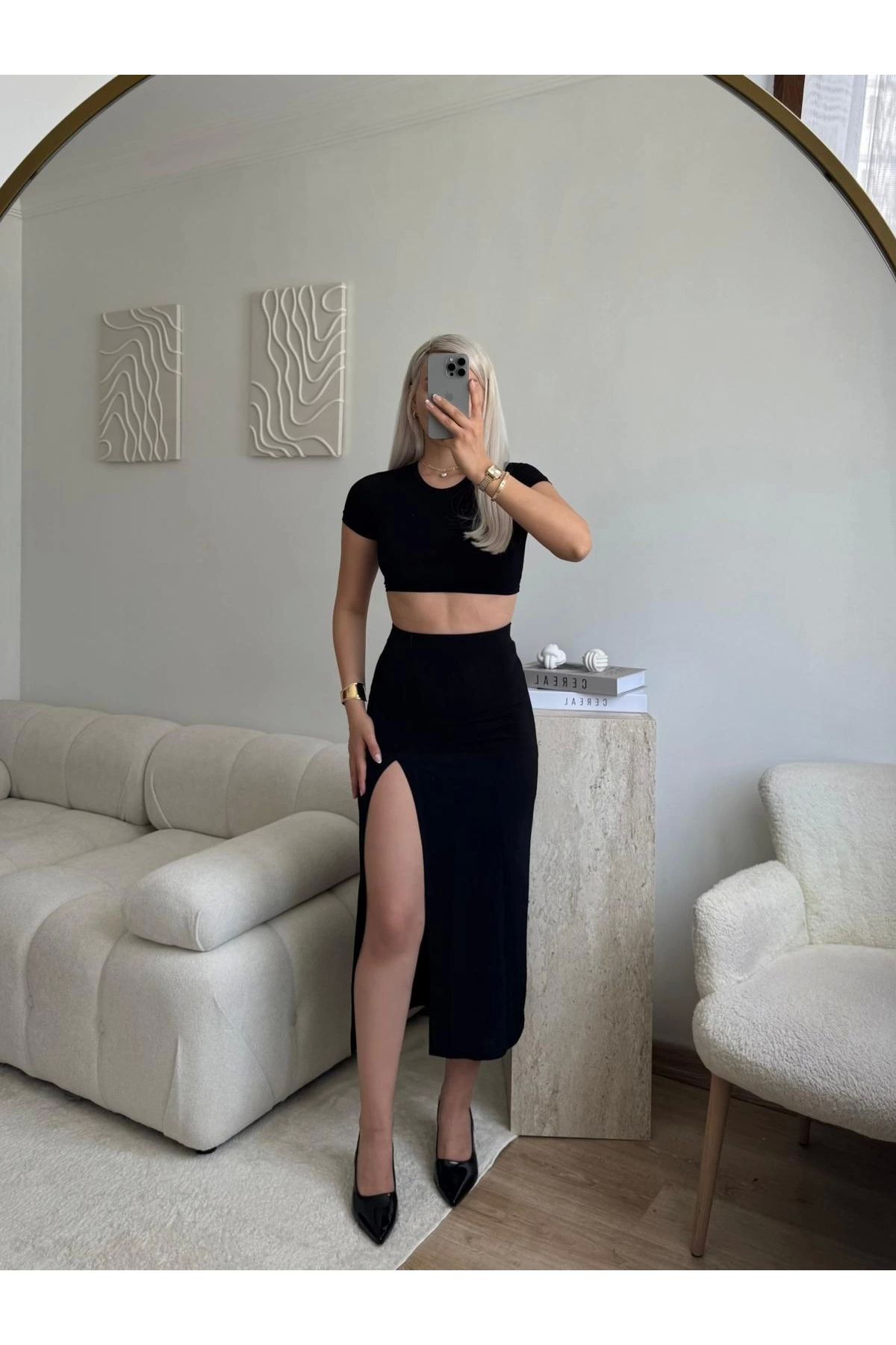 Zora Butik Sandy Crop & Yırtmaç Etekli Takım