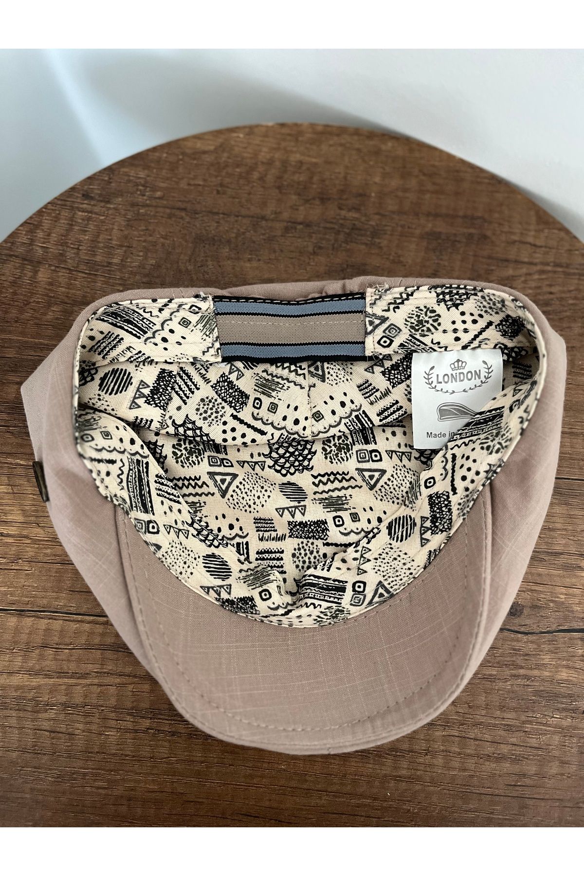 Butik-Dark Beige Summer Linen London Cap Standard Size with Elastic Back 3