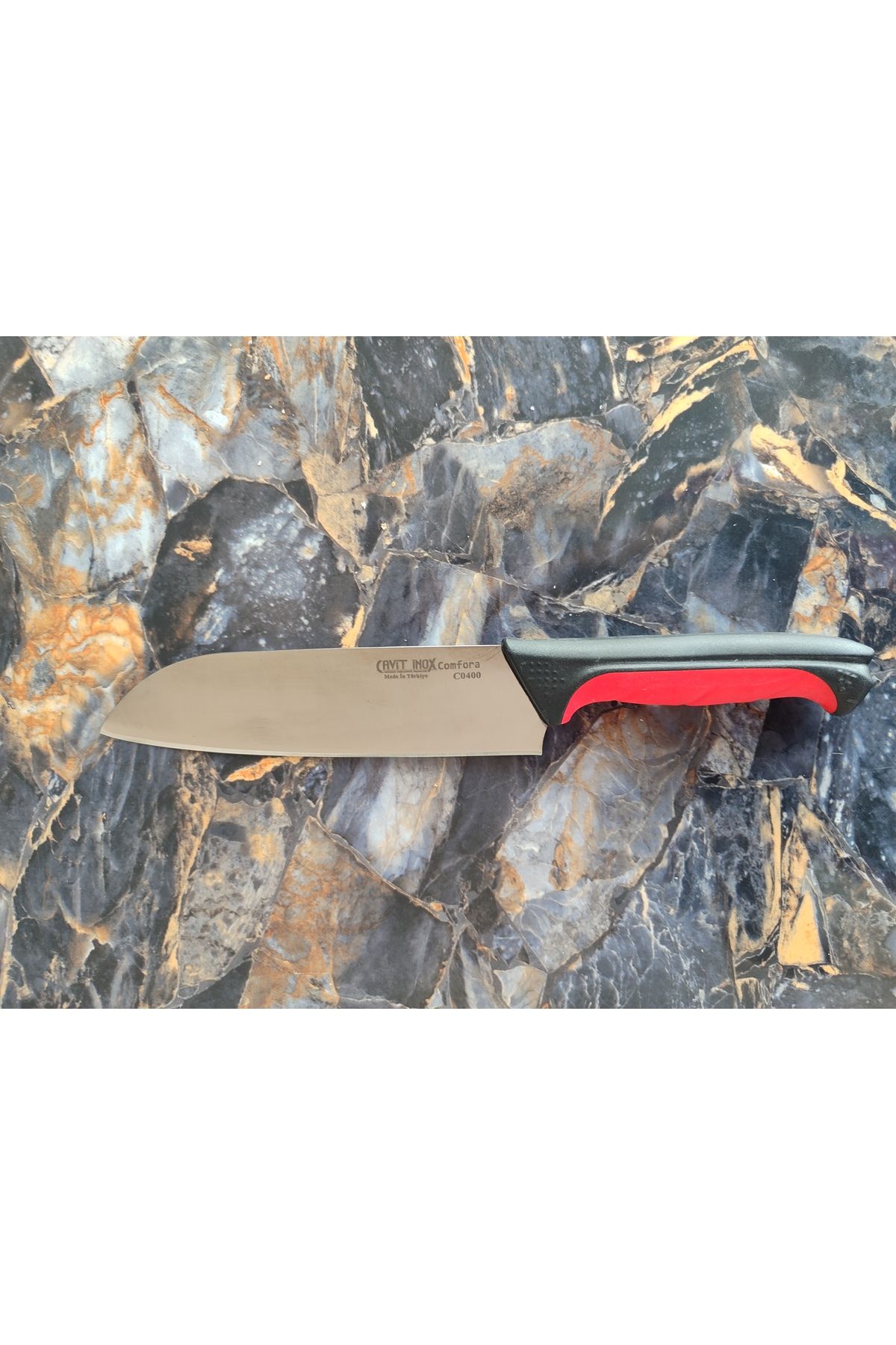 empressnaturalstone Santaku Şef Bıçağı – Cavit Inox C0400 Model, Kırmızı-Siyah Silikon Kabze