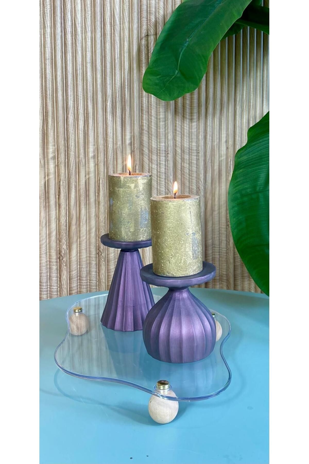 AstreHome Seramik Tasarım Mumluk Set - Büyük:12cm Küçük: 10,50 cm