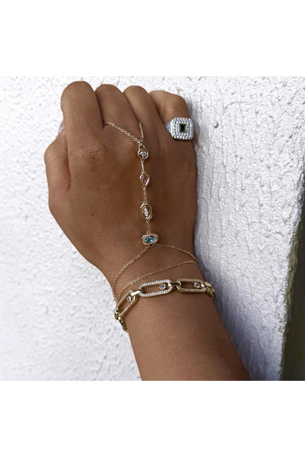 neslyaccessories 14K Altın Kaplama Renkli Taşlı Şahmeran (Gold)