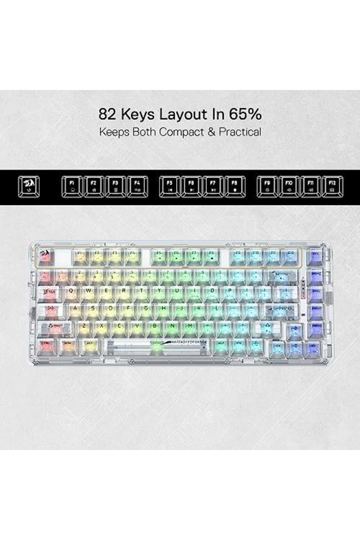 REDRAGON-K649 PRO 78% Wireless Gasket RGB Gaming Keyboard, 3-Modes 82 Keys Full-Transparent Mechanic 8