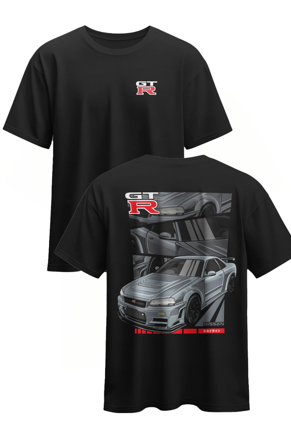 CEVİNDİ Unisex Tşört Nissan GTR Özel Tasarım Baskılı Pamuklu Compact Penye T-shirt (OVERSİZE)
