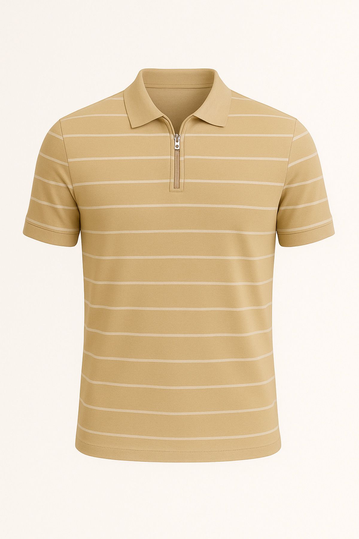 LC Waikiki Polo Yaka Yarım Fermuar Yatay Çizgi Desenli Triko Erkek T-Shirt