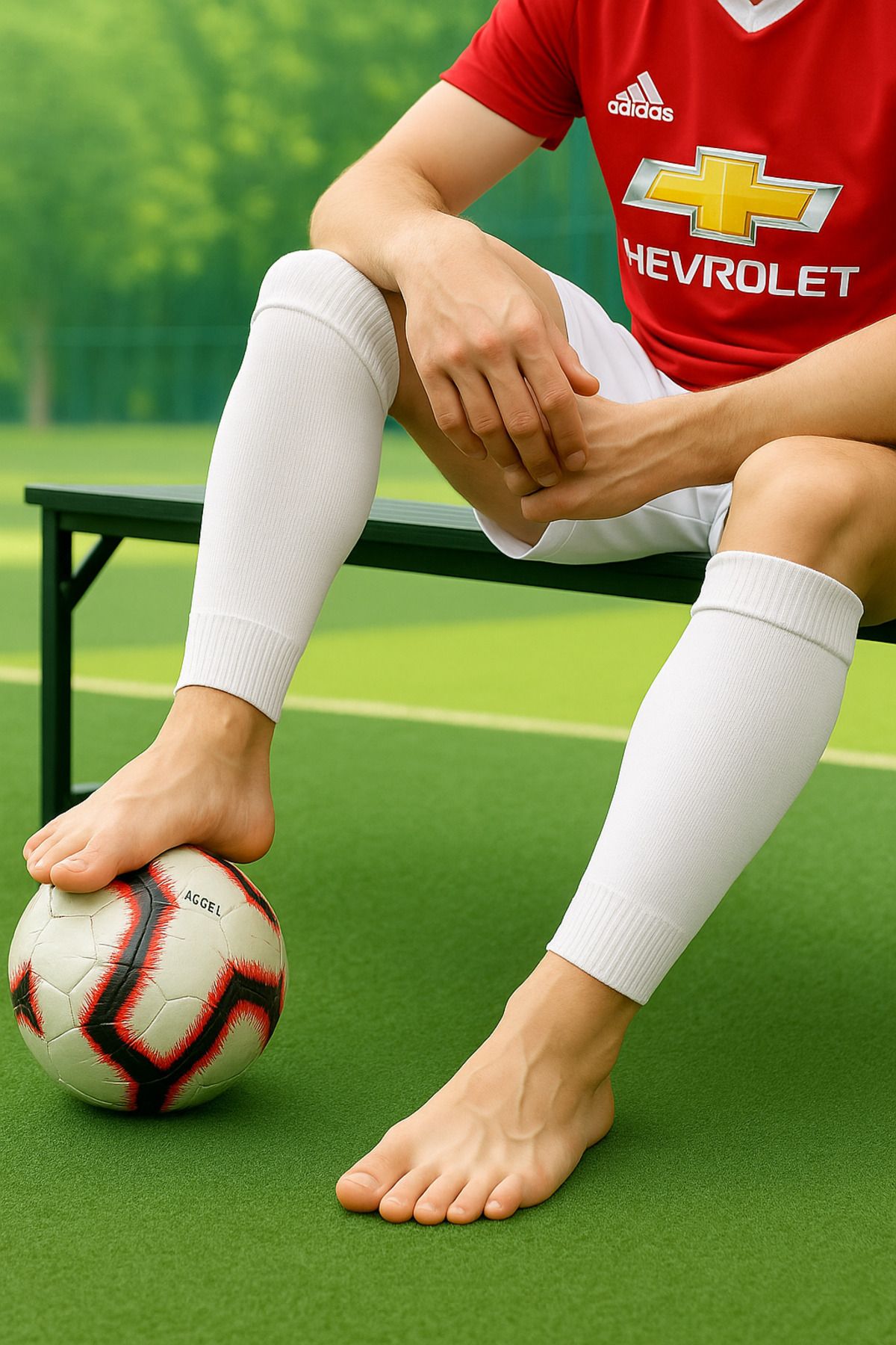 SAVUR Futbol Çorabı Tabansız Tekmeklik Tutucu Bacak Koruyucu Sporcu Tozluğu Ayaksız Çorap