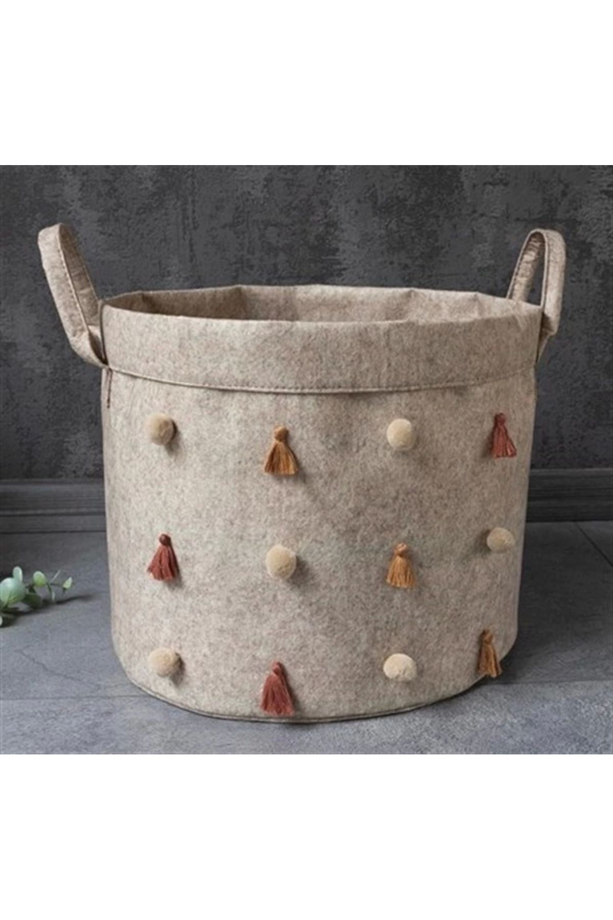 OurStyles Katlanabilir Çok Amaçlı Ponponlu Yuvarlak Düzenleyici Saklama Kutusu Organizer Keçe (mini Boy) - 037