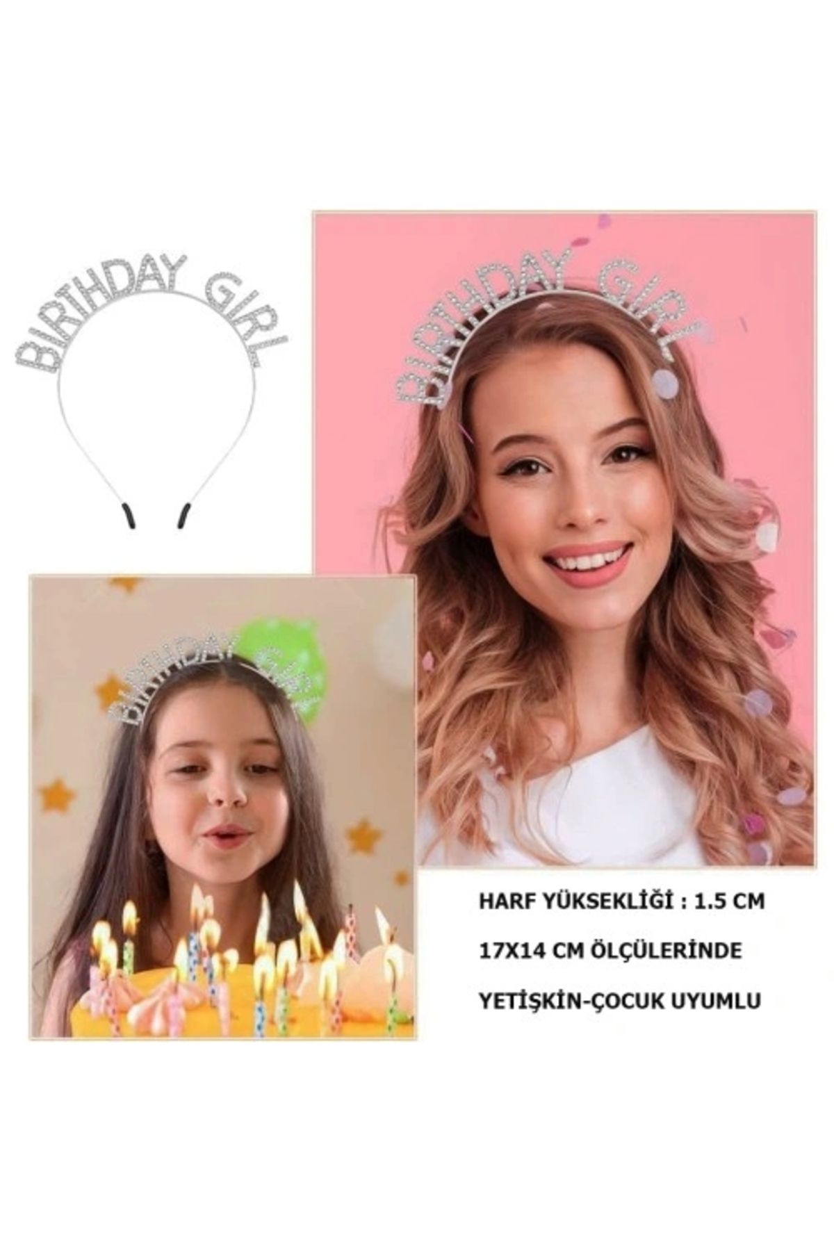ShopNova Kristal Taşlı Gümüş Birthday Girl Parti Tacı