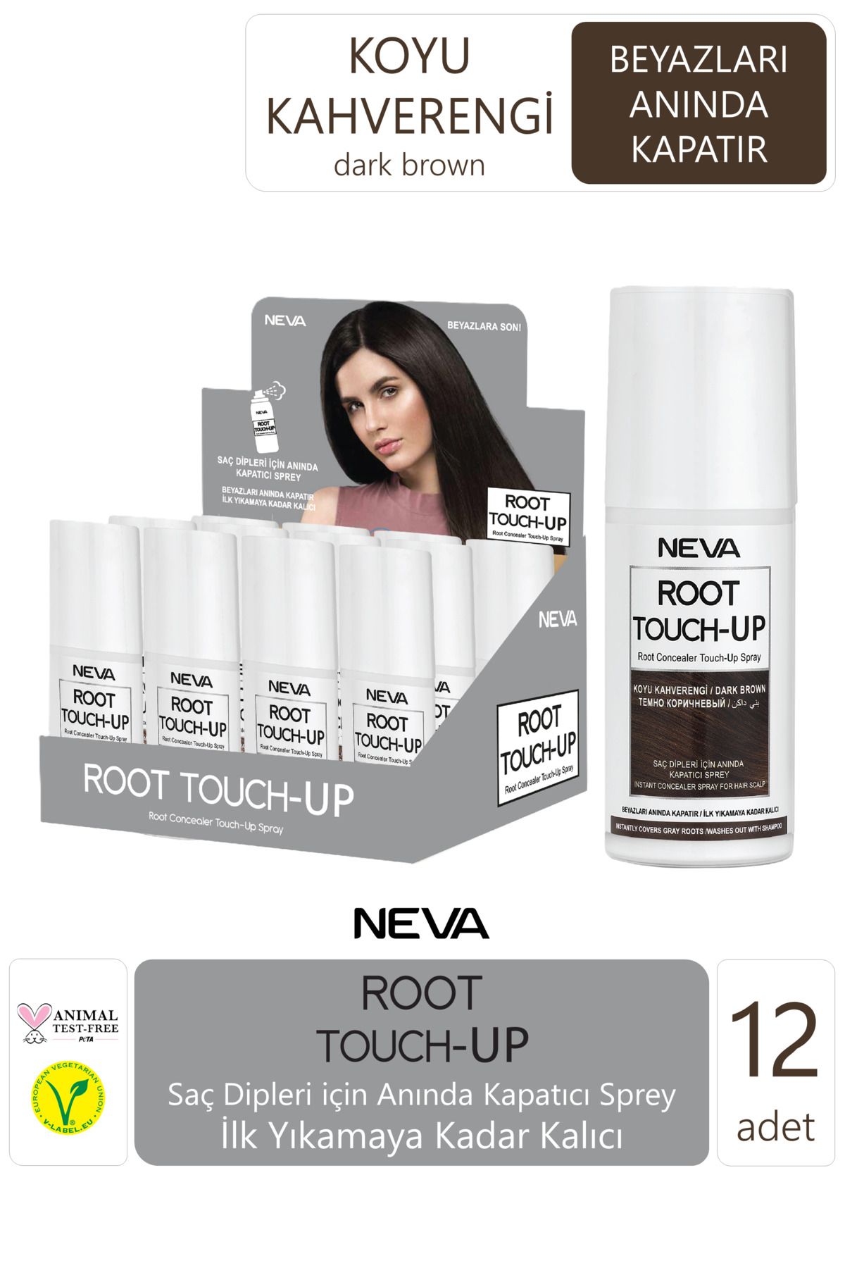 Neva Root Touch-up Kapatıcı Sprey - Koyu Kahverengi 12'li Paket