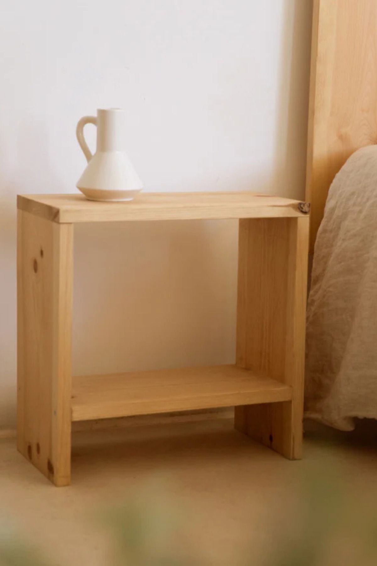 ostende Doğal Ahşap Yatak Yanı & Koltuk Yanı Sehpa – Yan Sehpa - Komodin 45 x 45 Meşe Rengi