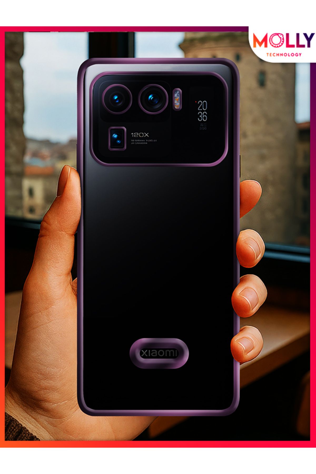 Molly Xiaomi Mi 11 ULTRA İçin Kenarları Derin Mor Lens Koruyuculu Lou Lazer Şeffaf Silikon Kılıf