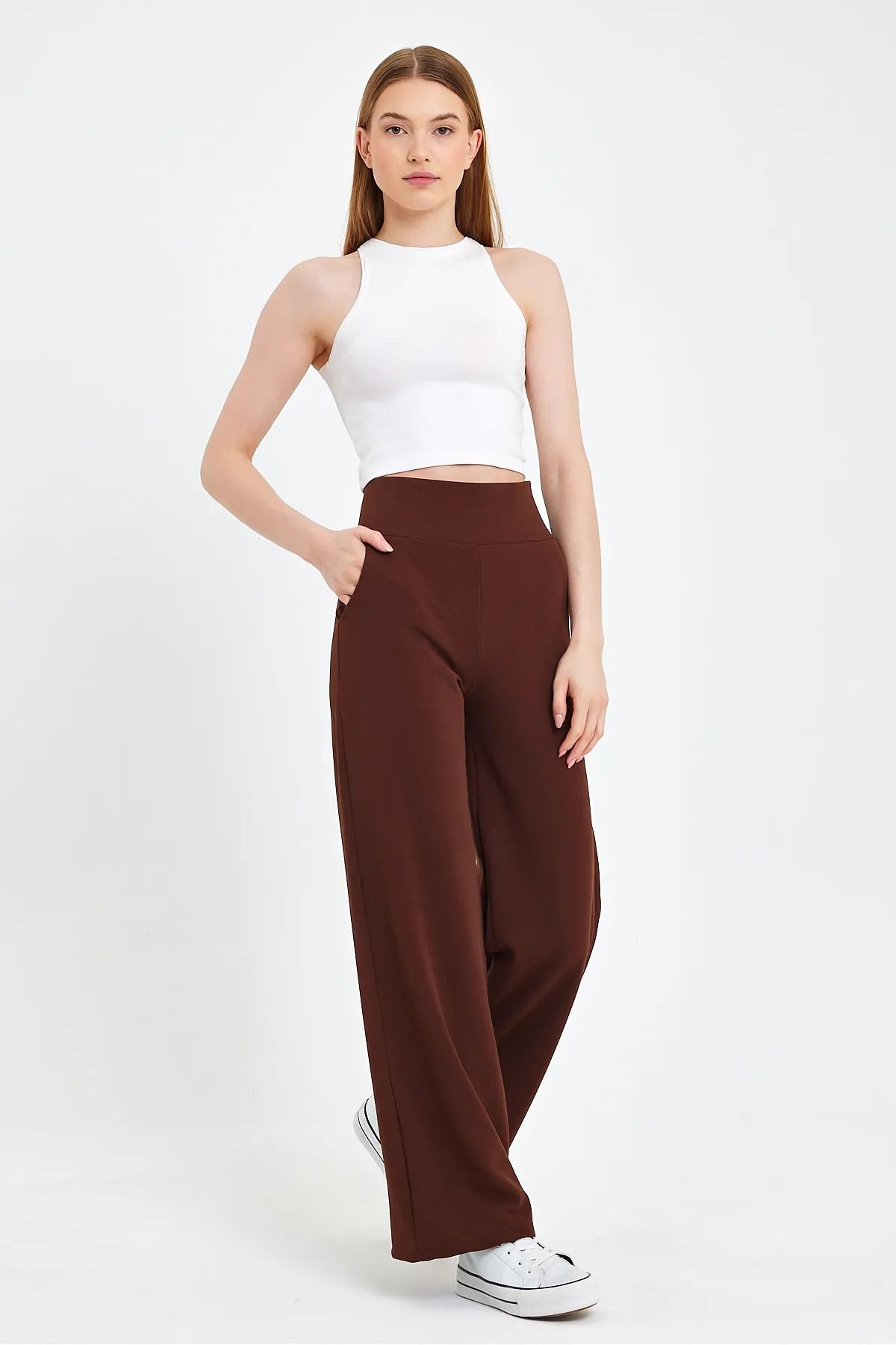 Butik Korsaj Kemerli Bol Kesim Crep Pantolon