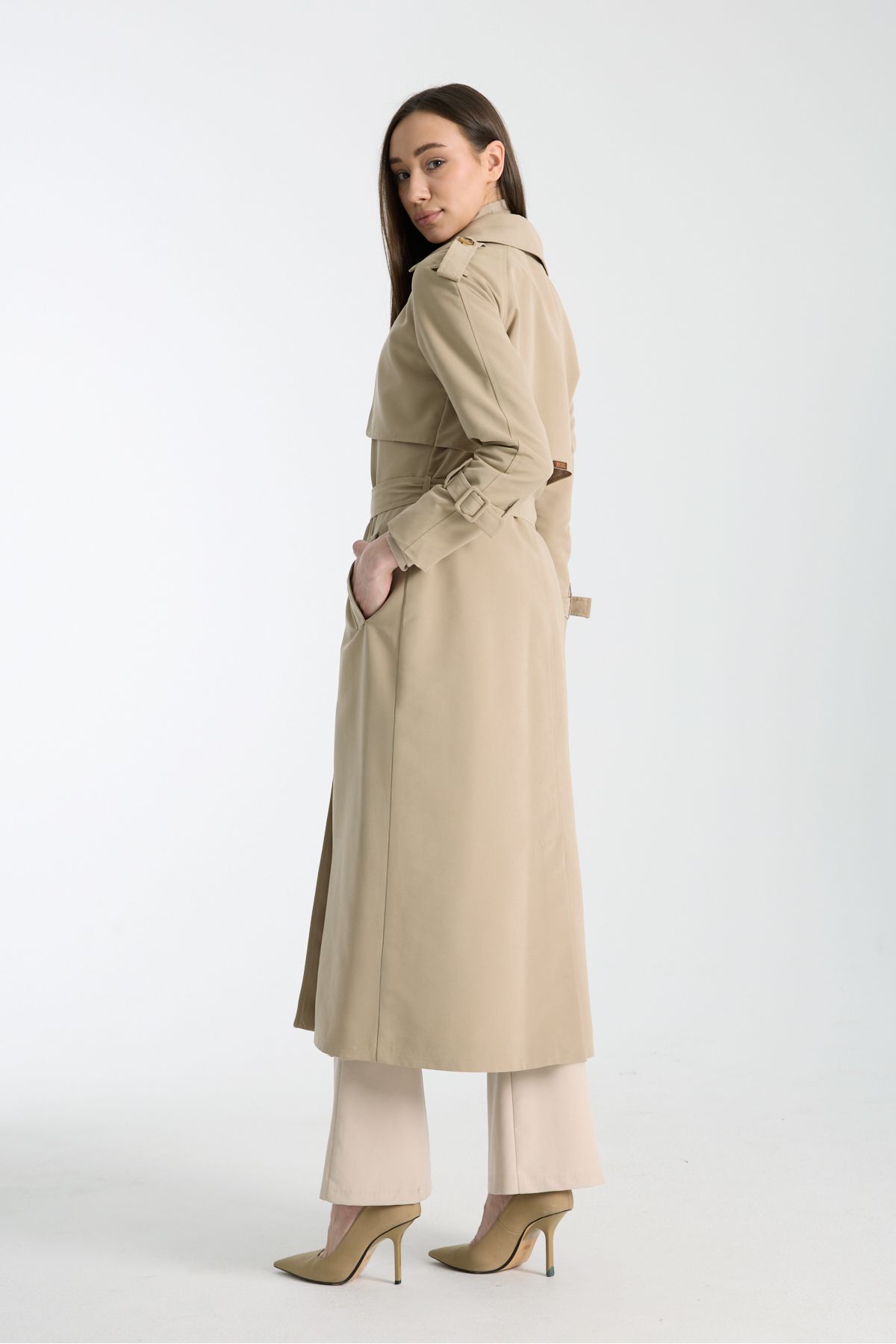 Soydan Güner-Mink 5789 - Mid-Length Trench Coat with Water Repellent Features and Raglan Sleeves 5