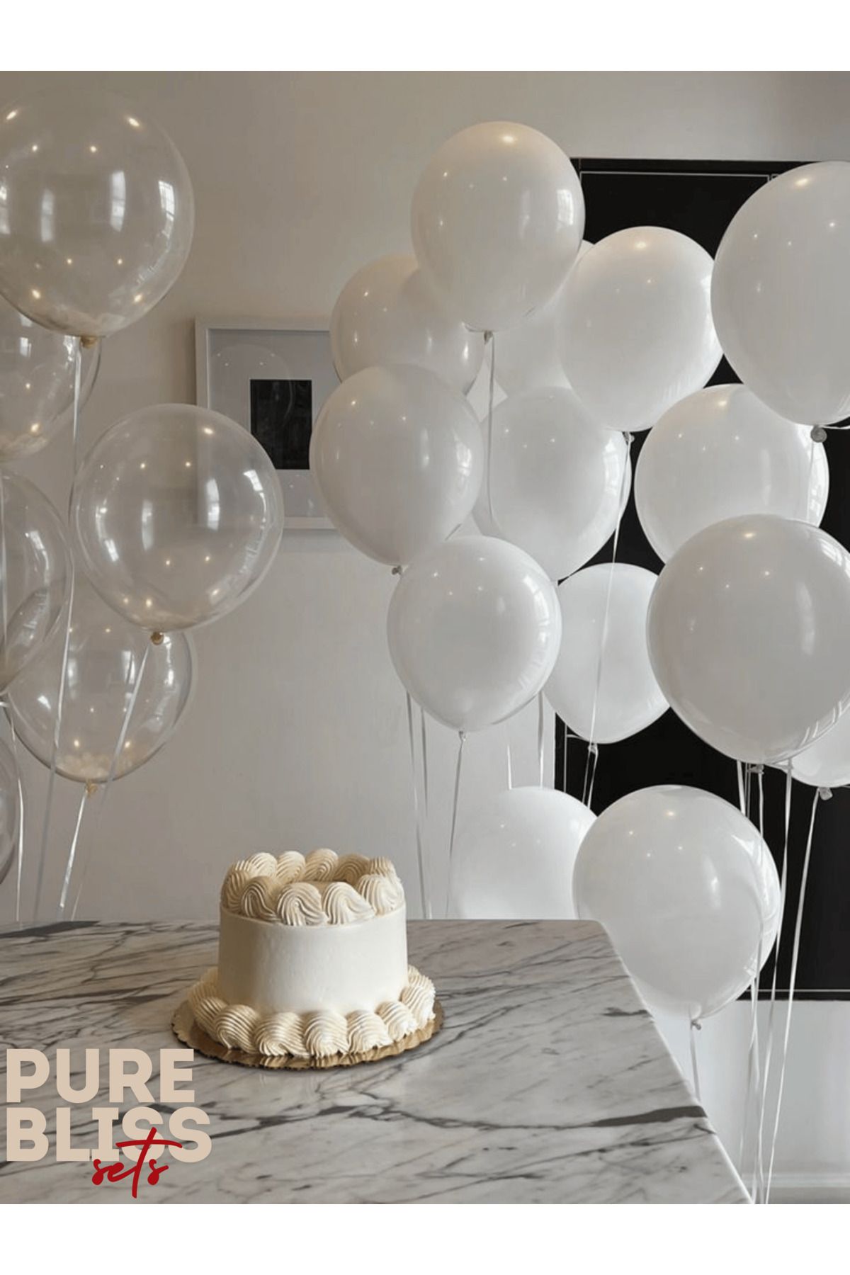 Mielibon 20'li Pure Bliss Balon Seti – 12 Pastel Beyaz & 8 Şeffaf Balon, 11-12 İnç İç Mekân Parti Süsü