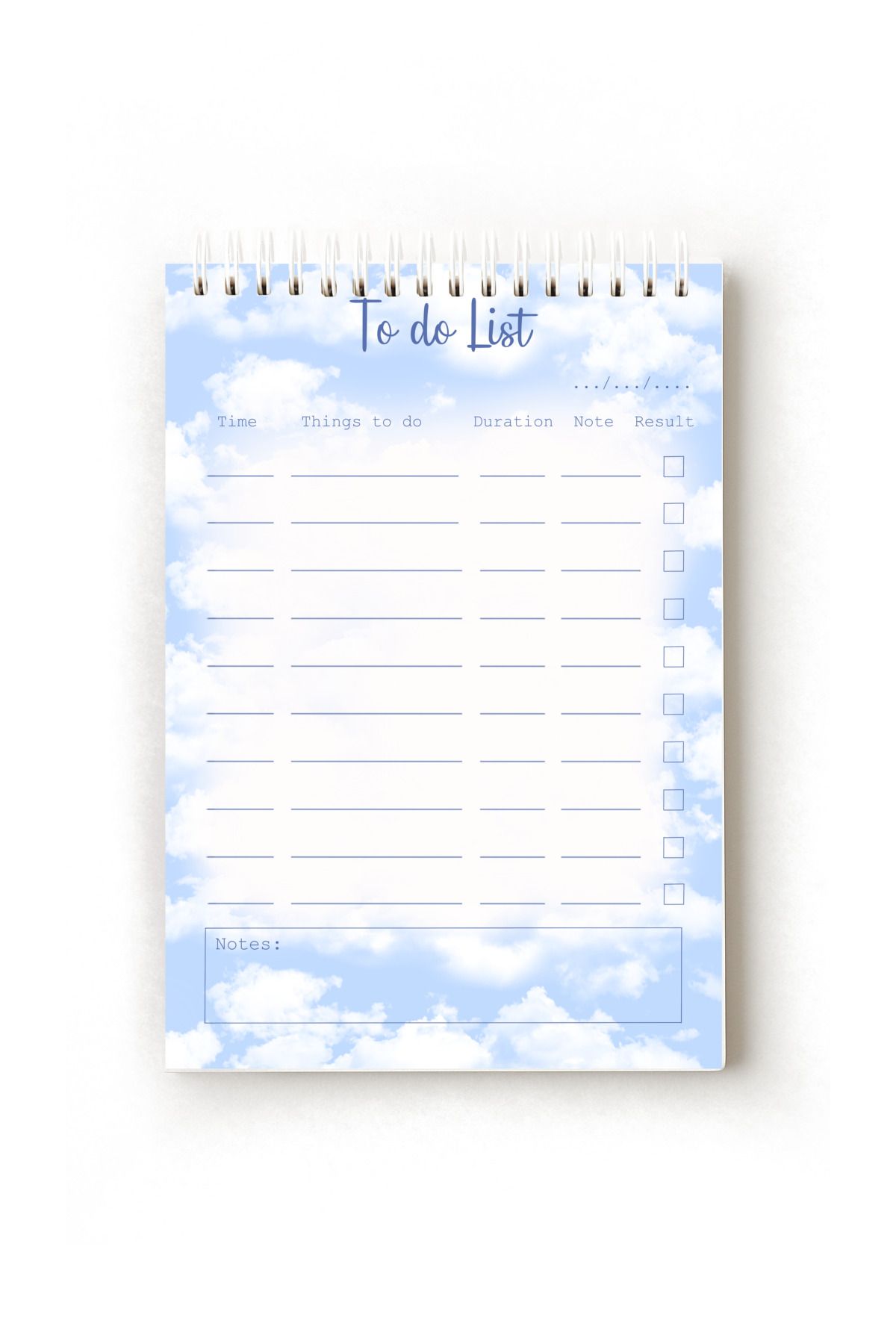 Handeto Kraft Bulut Temalı İngilizce Yapılacaklar Listesi, To-do List, A5 To-do List, Görev Listesi, Spiralli