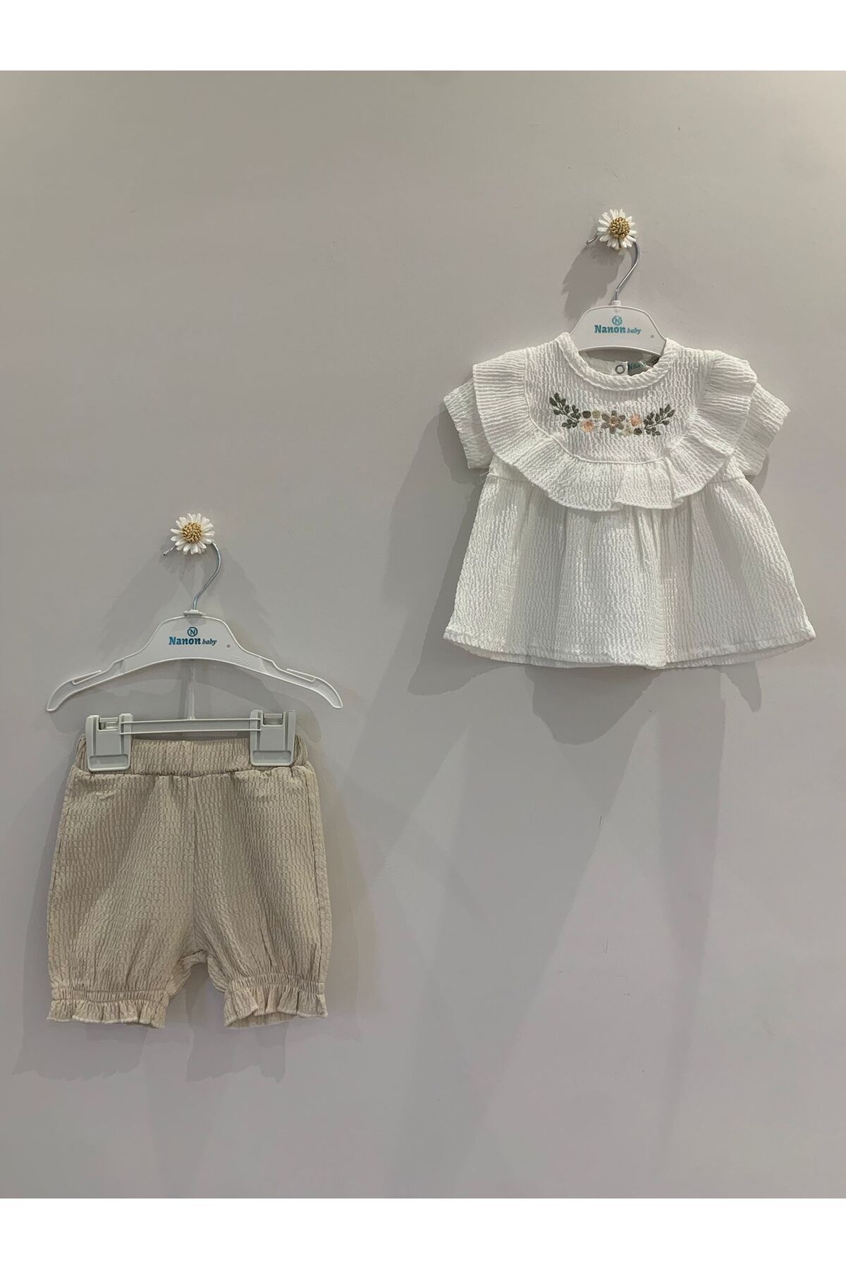 Baby Kız Bebek Çiçek Nakışlı Yazlık Müslin Takım