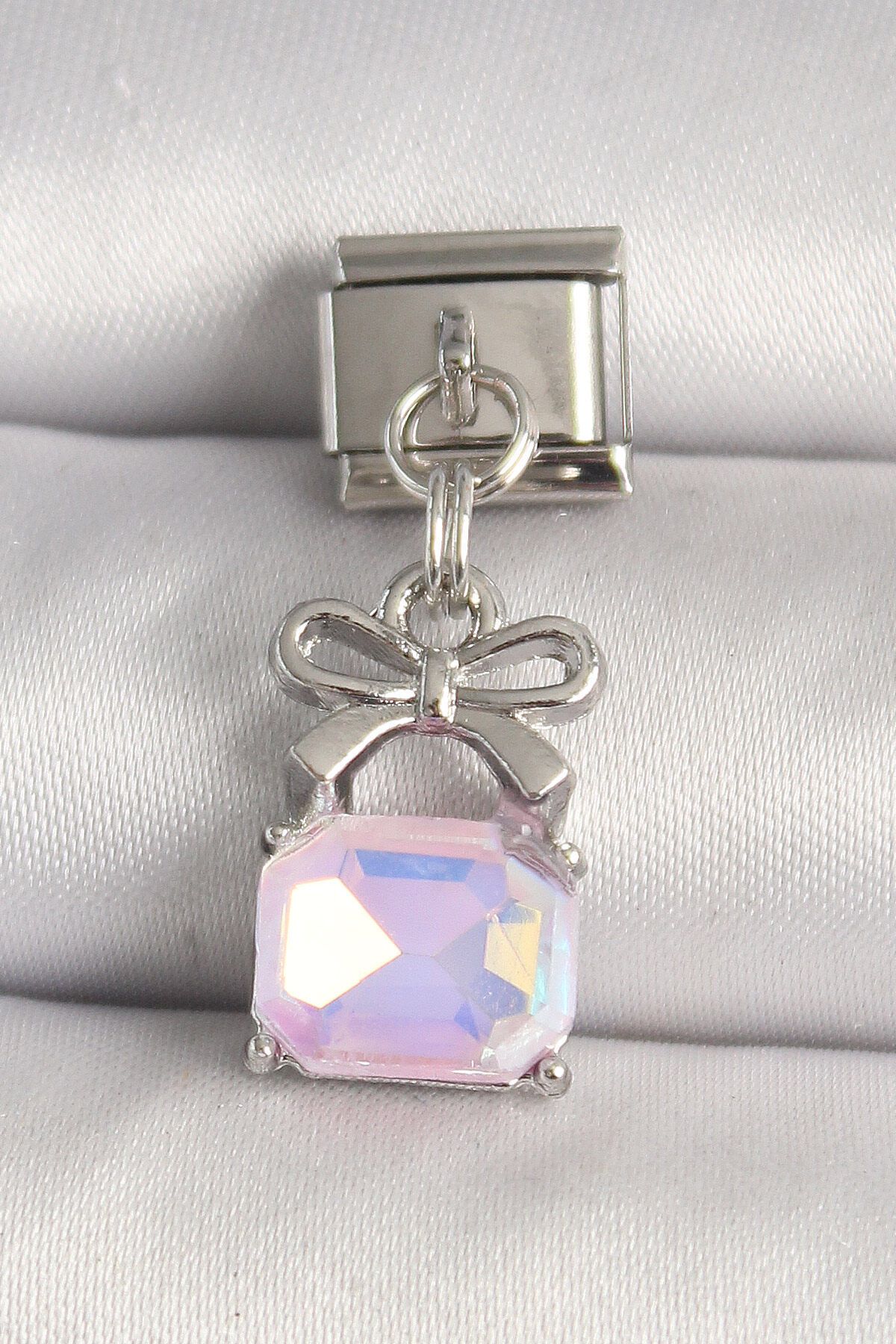 Avantaj Kapıda ® 316L Çelik Gümüş Renk Pembe Zirkon Taşlı Çanta Model Nomination Charm