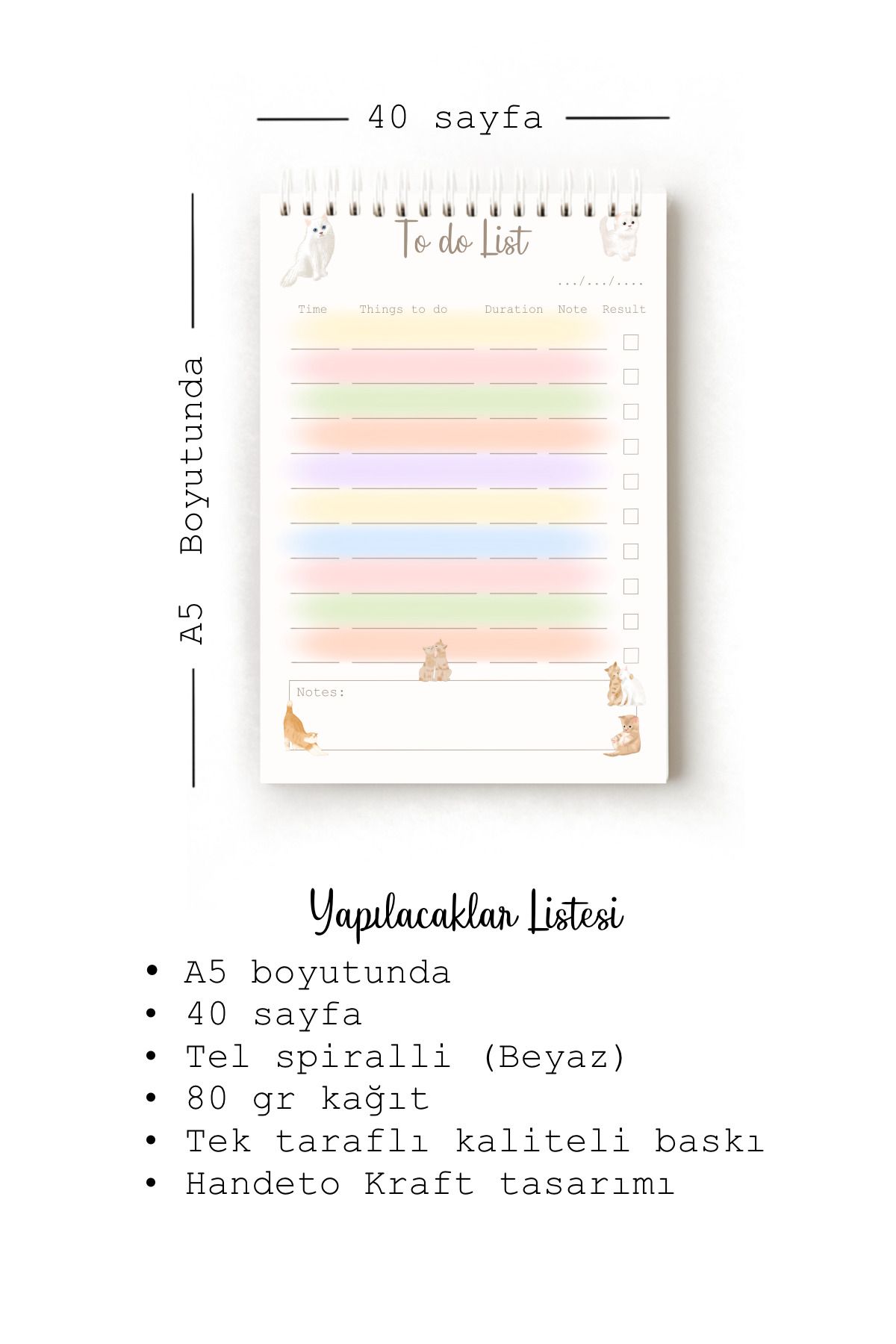 Handeto Kraft-Cat Themed English to Do List, A5 to Do List, Planner, Task List, Planner 3