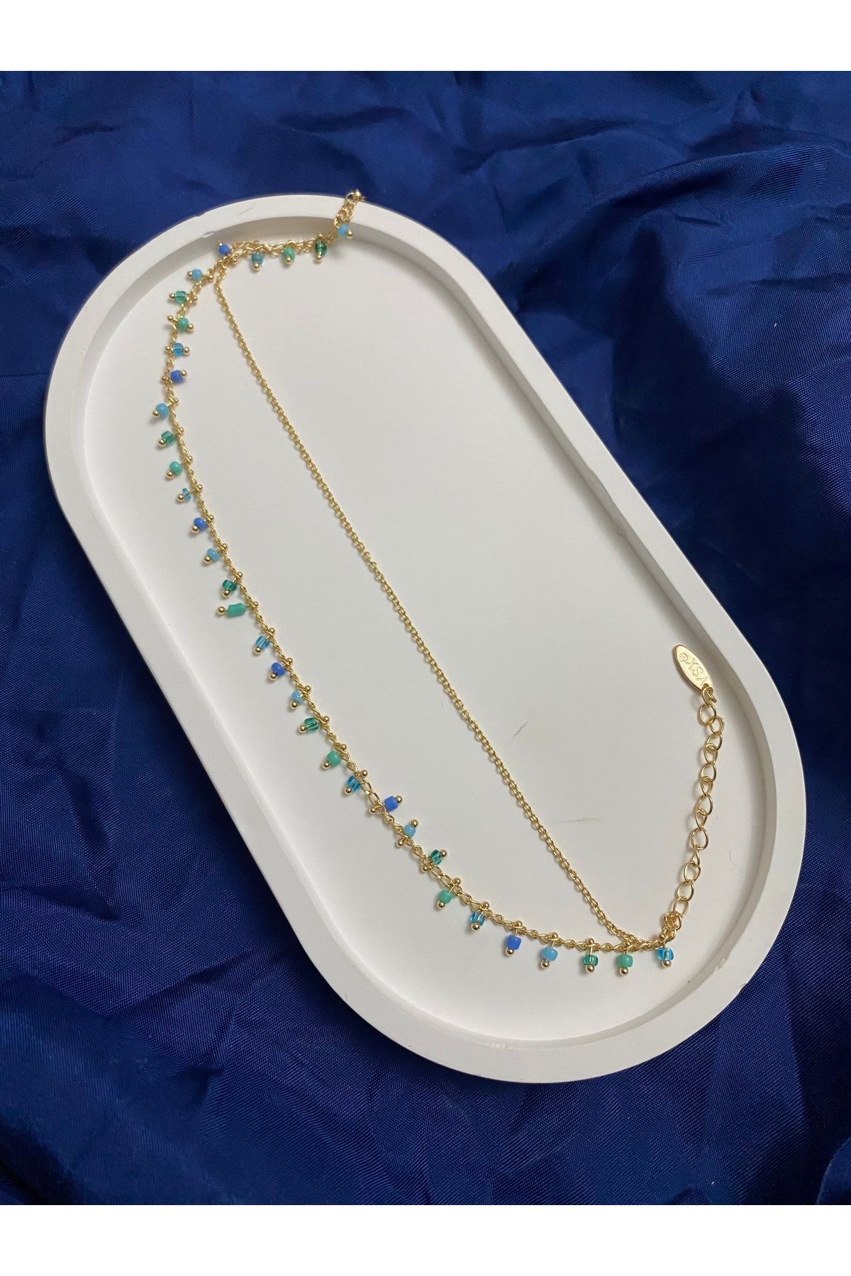 asem jewelry MAVİ TURKUAZ BONCUKLU İKİLİ ZİNCİR HALHAL