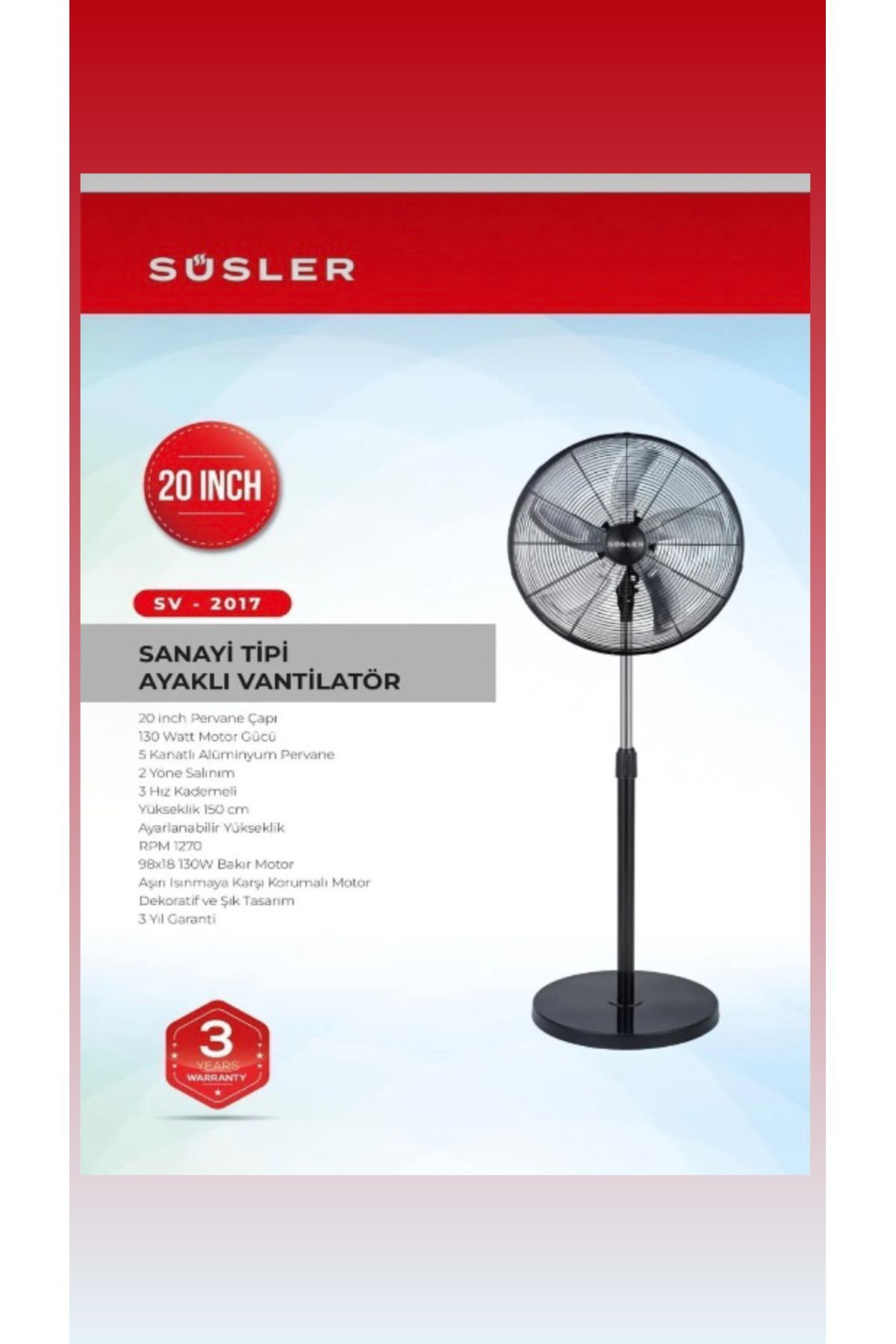 Süsler SÜSLER SV - 2017 Sanayi Tipi Ayaklı Vantilatör - Siyah