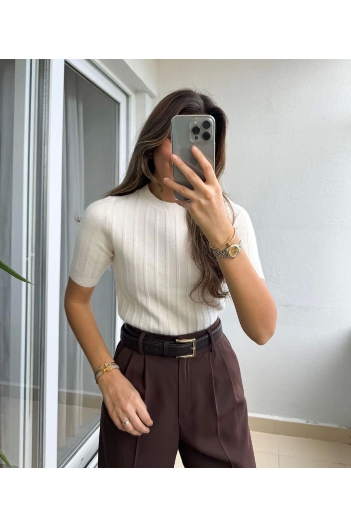 MODA Fitilli Kısa Kol Kazak Krem