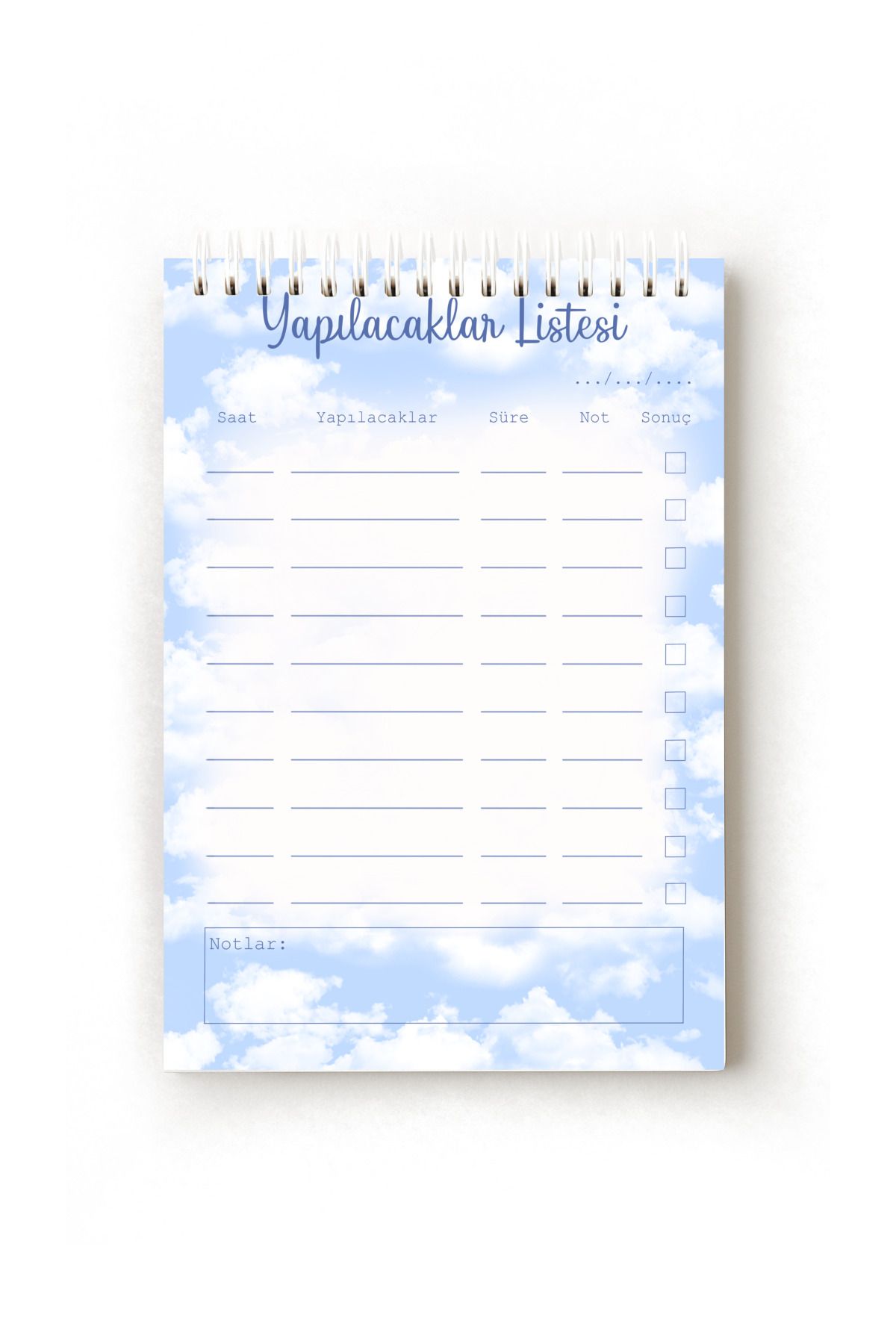 Handeto Kraft Bulut Temalı Türkçe Yapılacaklar Listesi, To-do List, A5 To-do List, Görev Listesi, Spiralli To-do