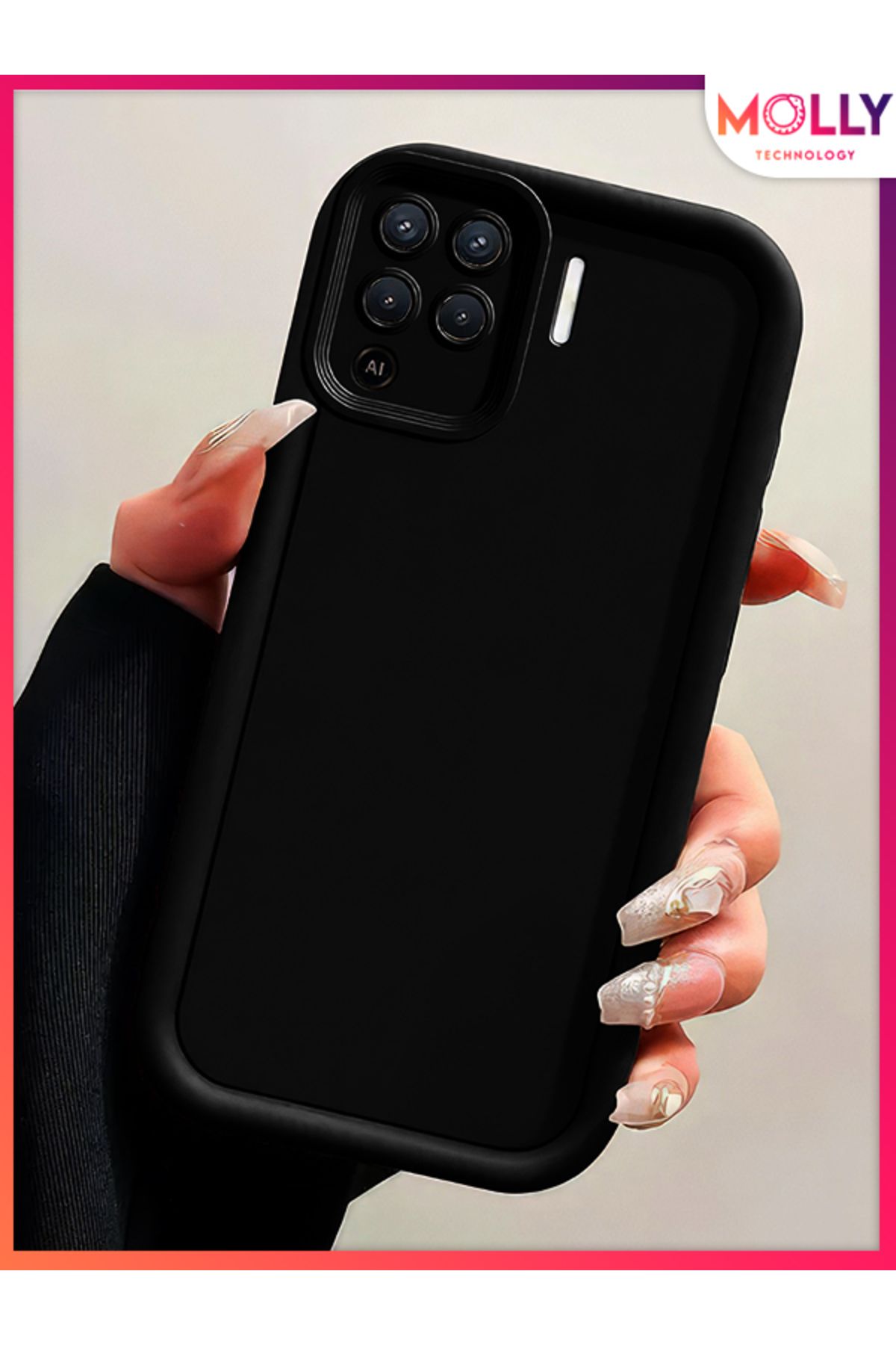 Molly Oppo Reno 5 Lite İçin Siyah Kenarları Kalın Pan Silikon Kılıf
