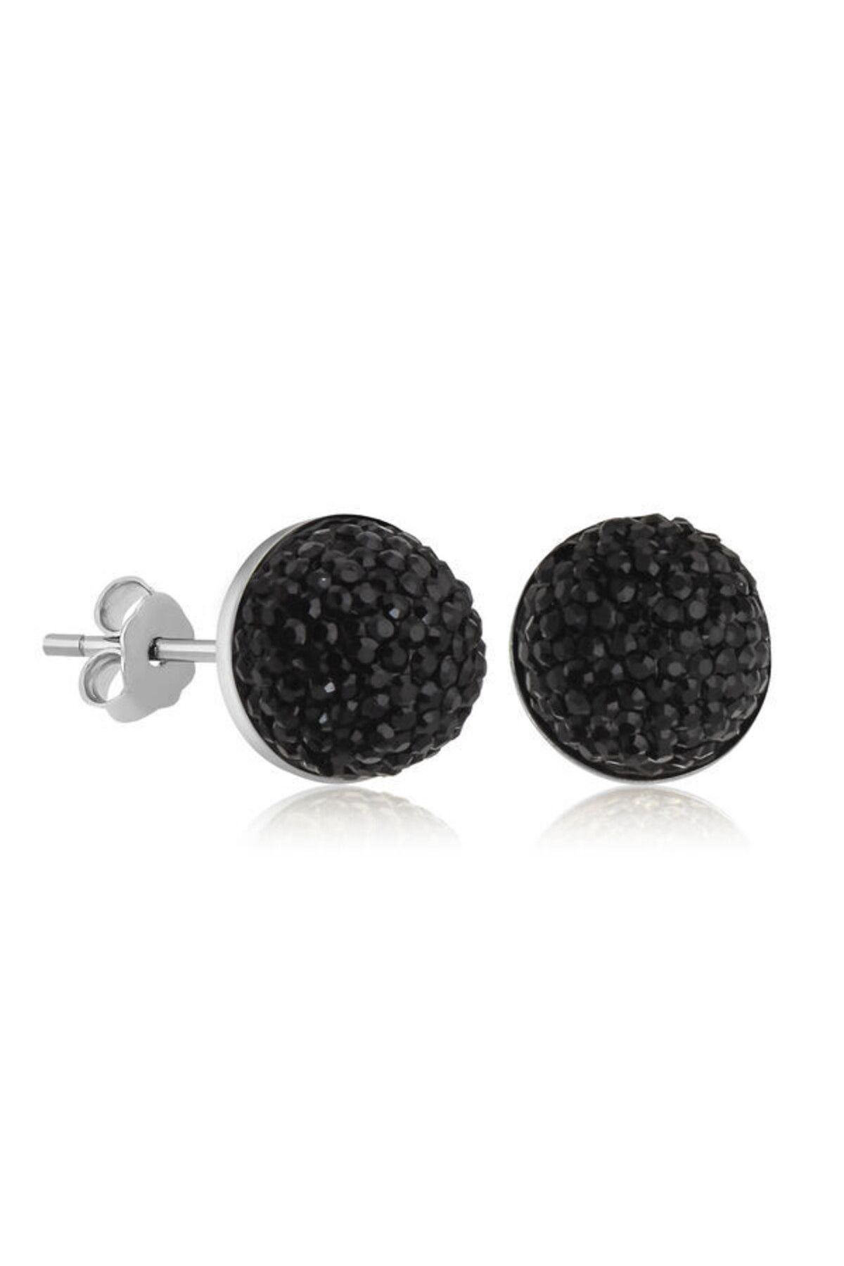 shop Kristal Siyah Çivili 925 Ayar Gümüş Küpe
