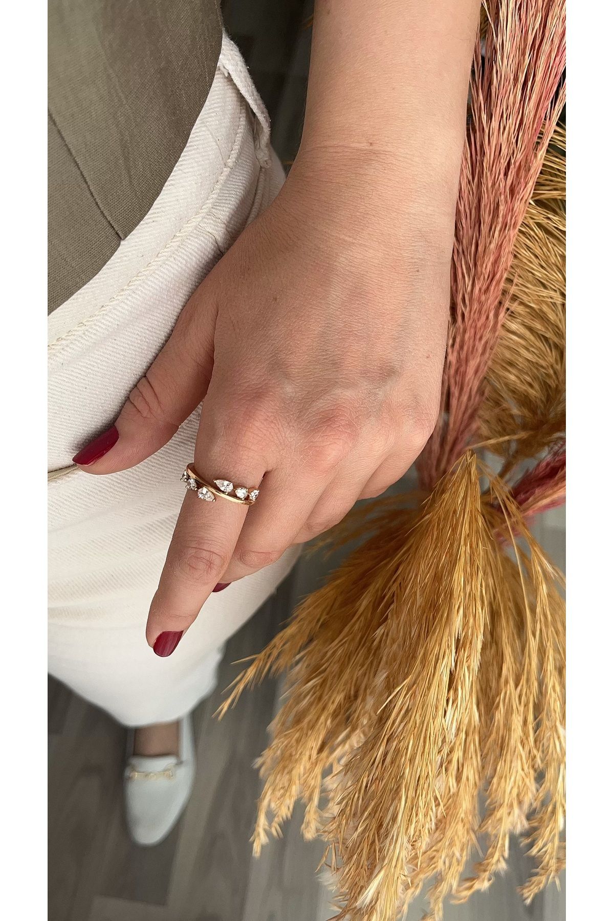 XUPING JEWELRY Zirkon taşlı yaprak model rose renkli yüzük
