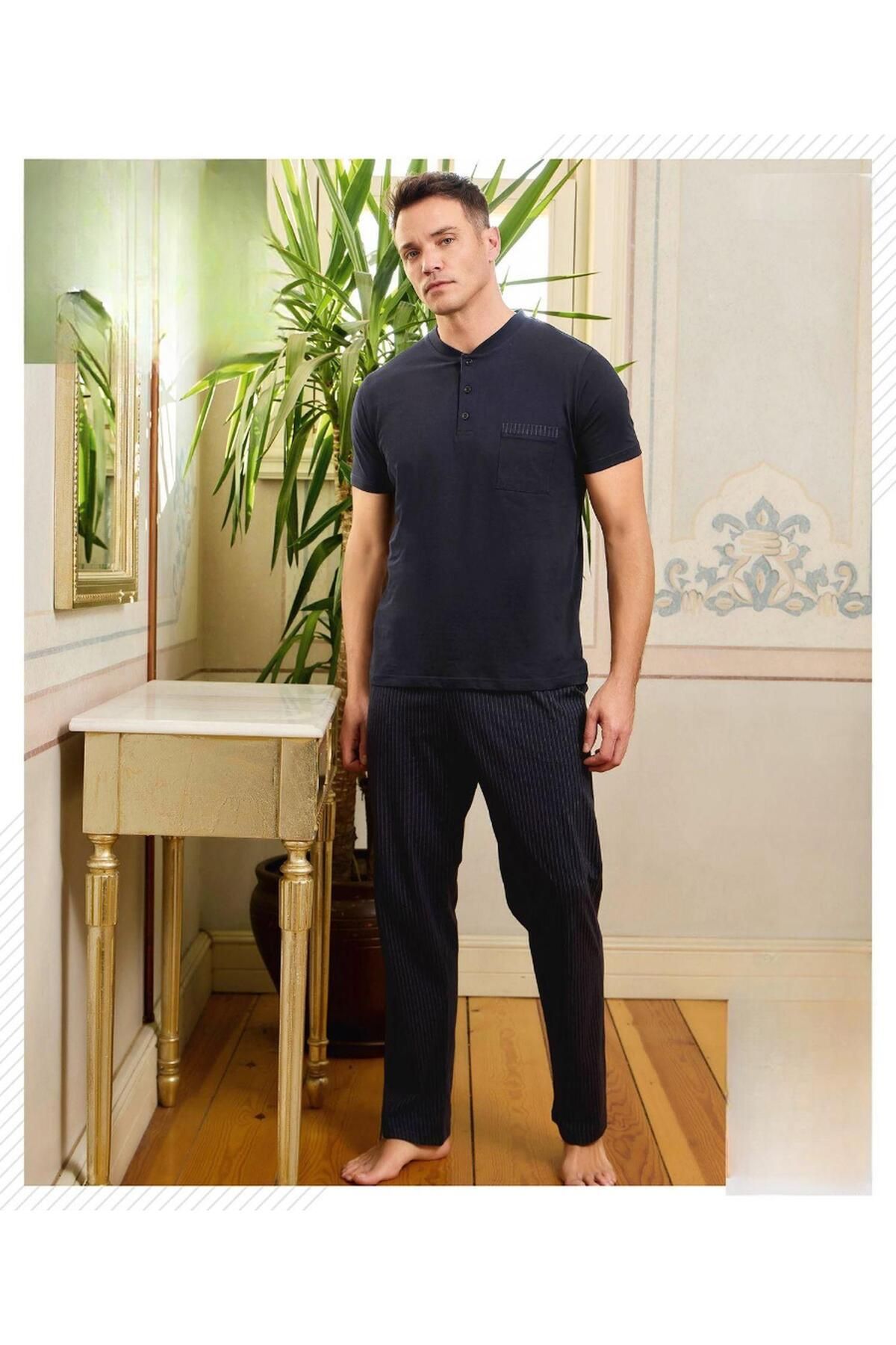 Pijamoni Erkek Düğme Yaka Kısa Kol Pijama Takımı 6850/13 - 1 Adet