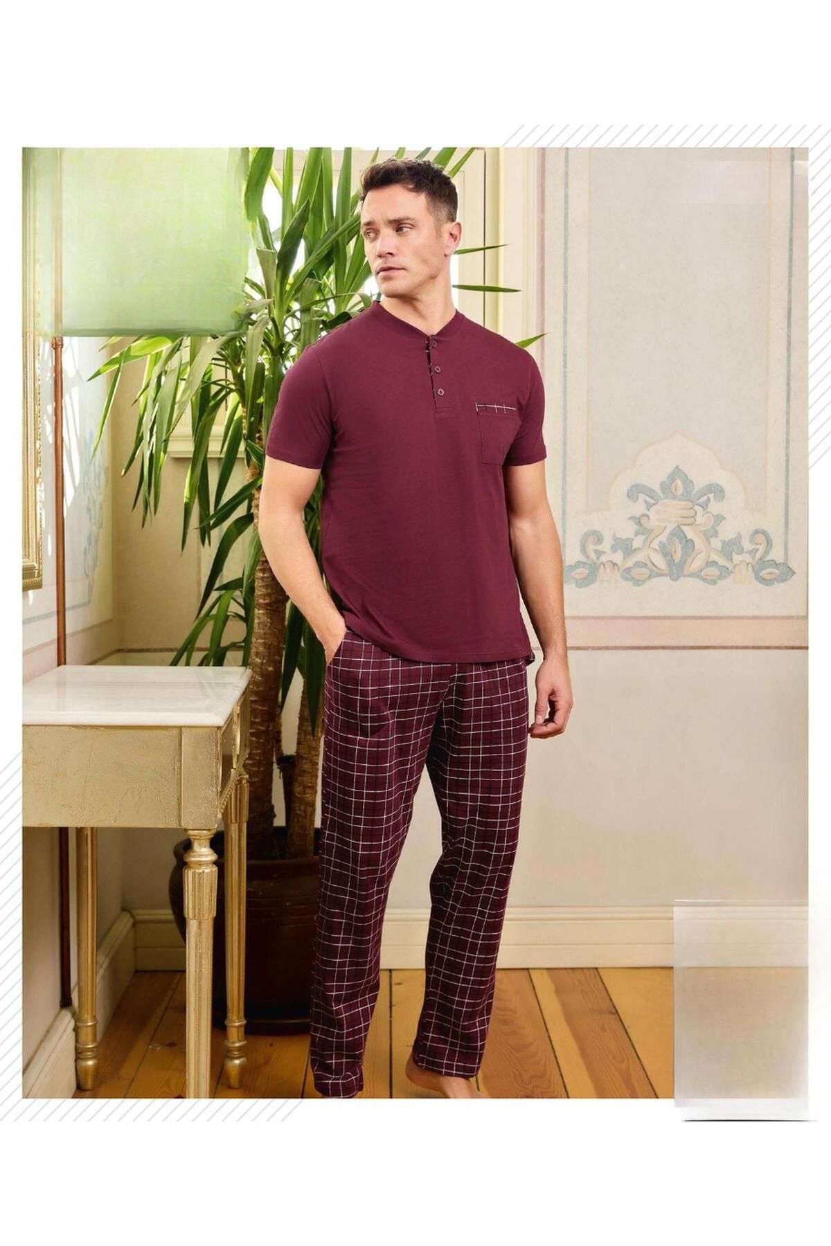 Pijamoni Erkek Düğme Yaka Kısa Kol Pijama Takımı 6850/11 - 1 Adet