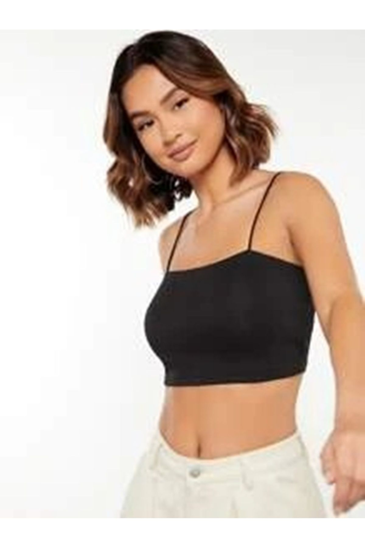Shiron Sportswear&Company Kadın Siyah Modal Kumaş İp Askılı Crop Top