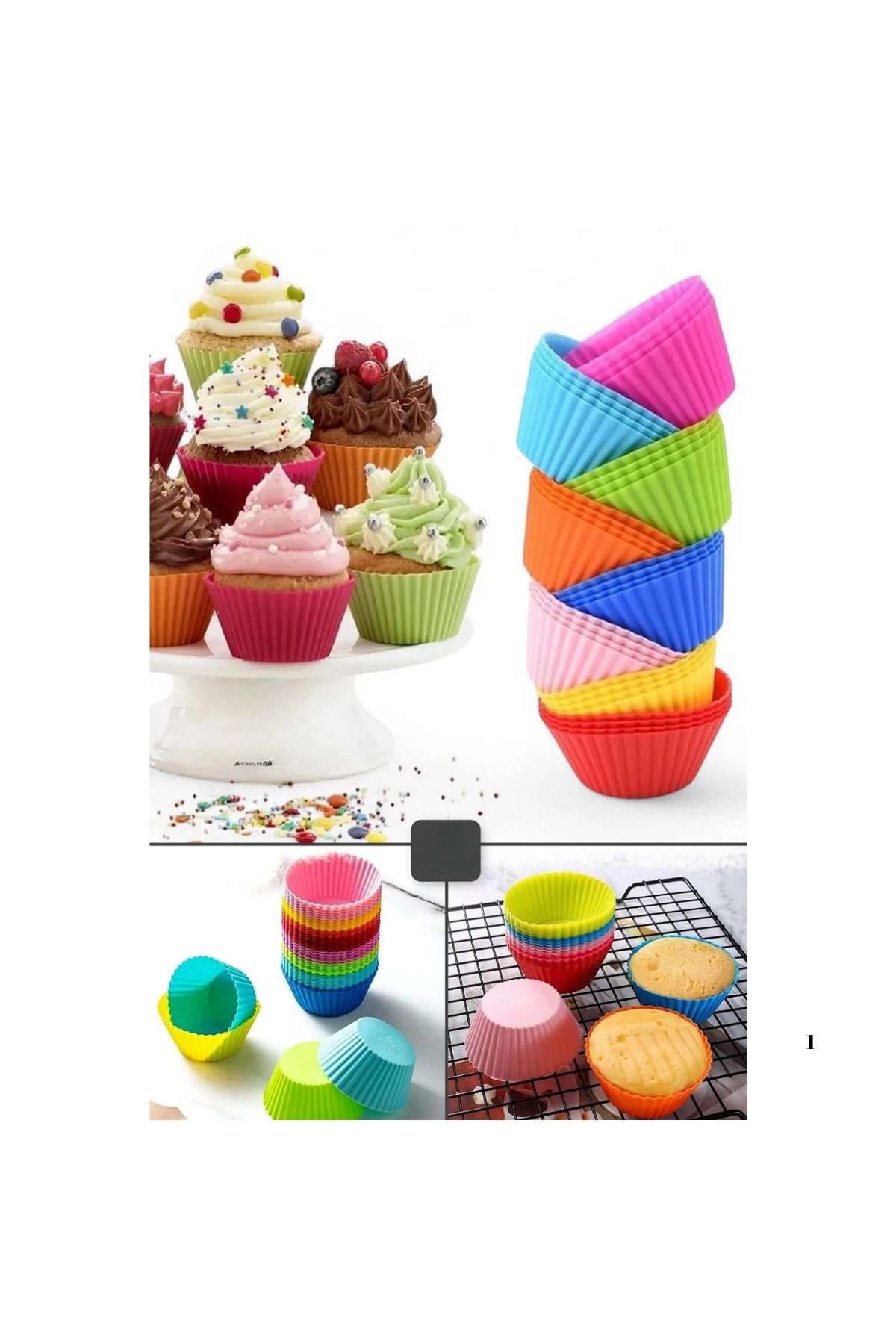 mucit home 12 Adet Silikon Muffin Cupcake, Browni Mini Kek Kalıbı Renkli