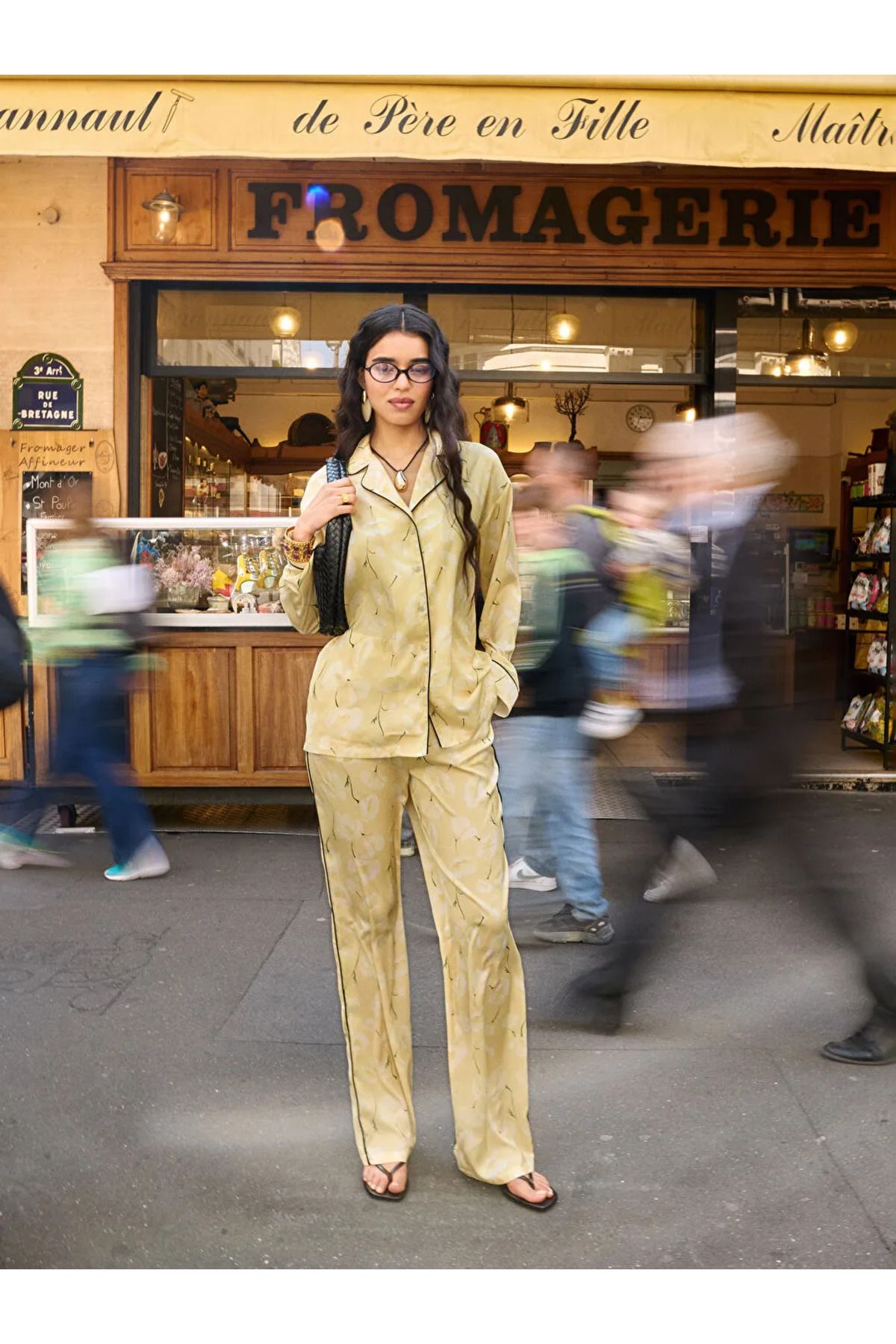 LC Waikiki LCW DREAM Sari Gömlek Yaka Desenli Kadın Pijama Takımı