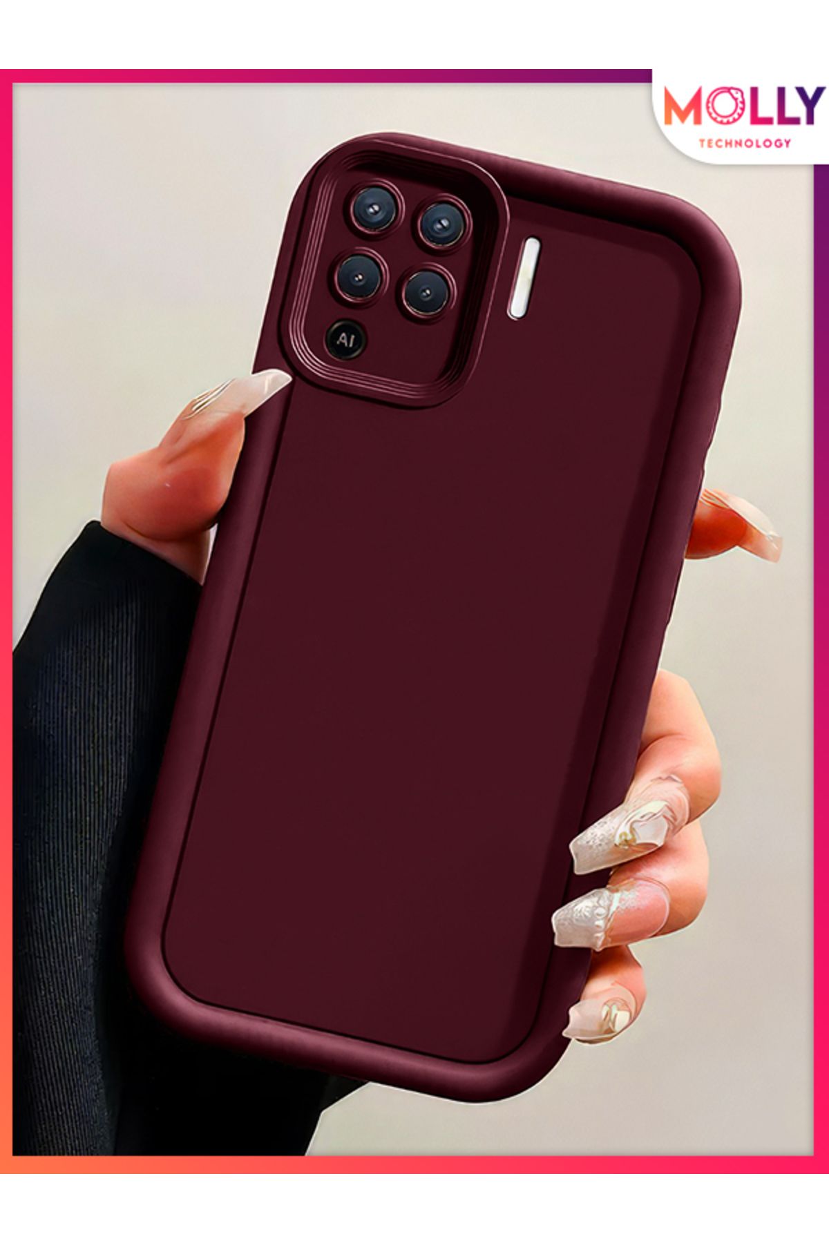 Molly Oppo Reno 5 Lite İçin Vişne Çürüğü Kenarları Kalın Pan Silikon Kılıf