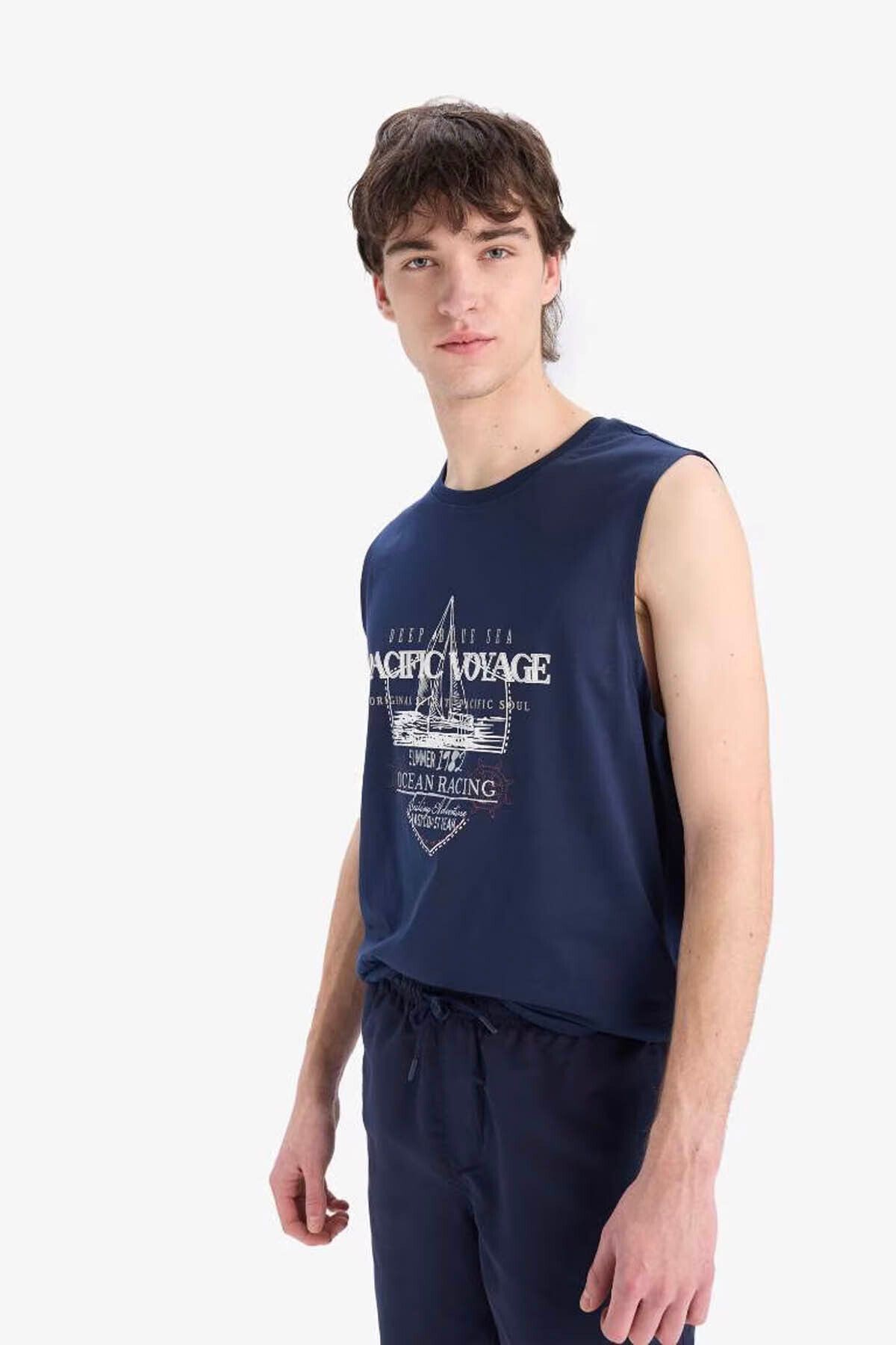 DeFacto Pamuk Regular Fit Lacivert Erkek Kolsuz T-shirt E3219AX/NV256