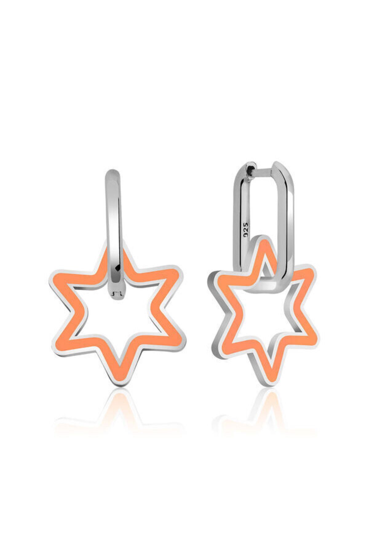 shop Fosforlu Turuncu Yıldız 925 Ayar Gümüş Küpe