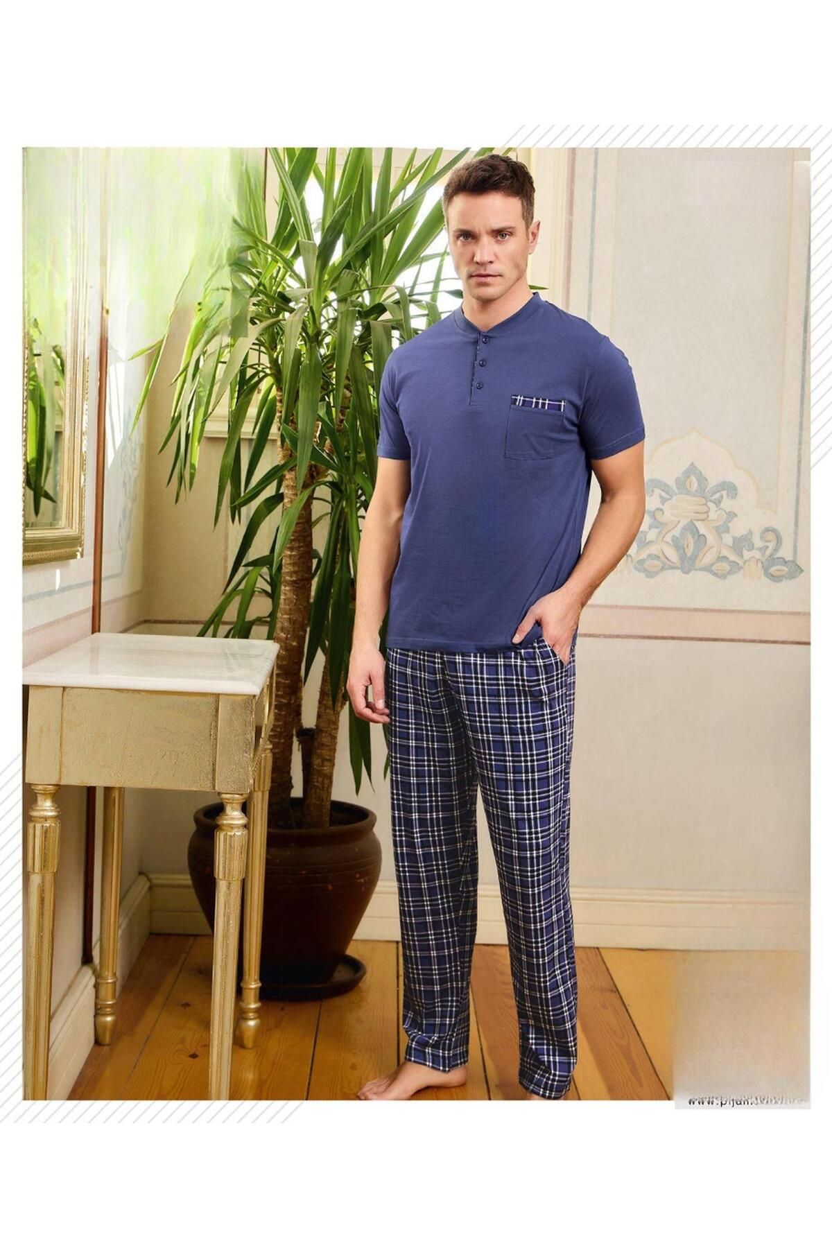 Pijamoni Erkek Düğme Yaka Kısa Kol Pijama Takımı 6850/14 - 1 Adet