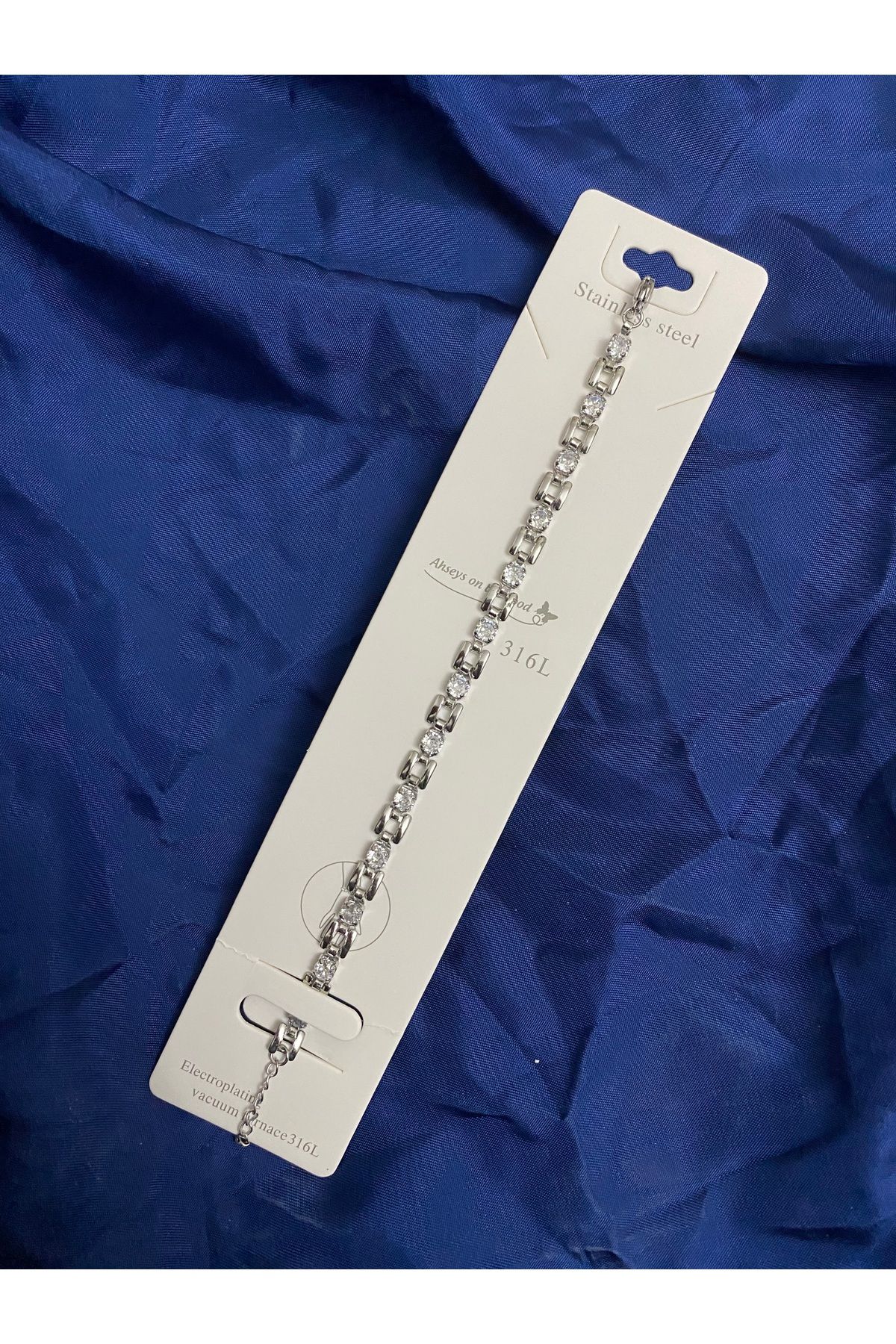 asem jewelry PARLAK ZİRKON TAŞLI GÜMÜŞ RENK ÇELİK BİLEKLİK
