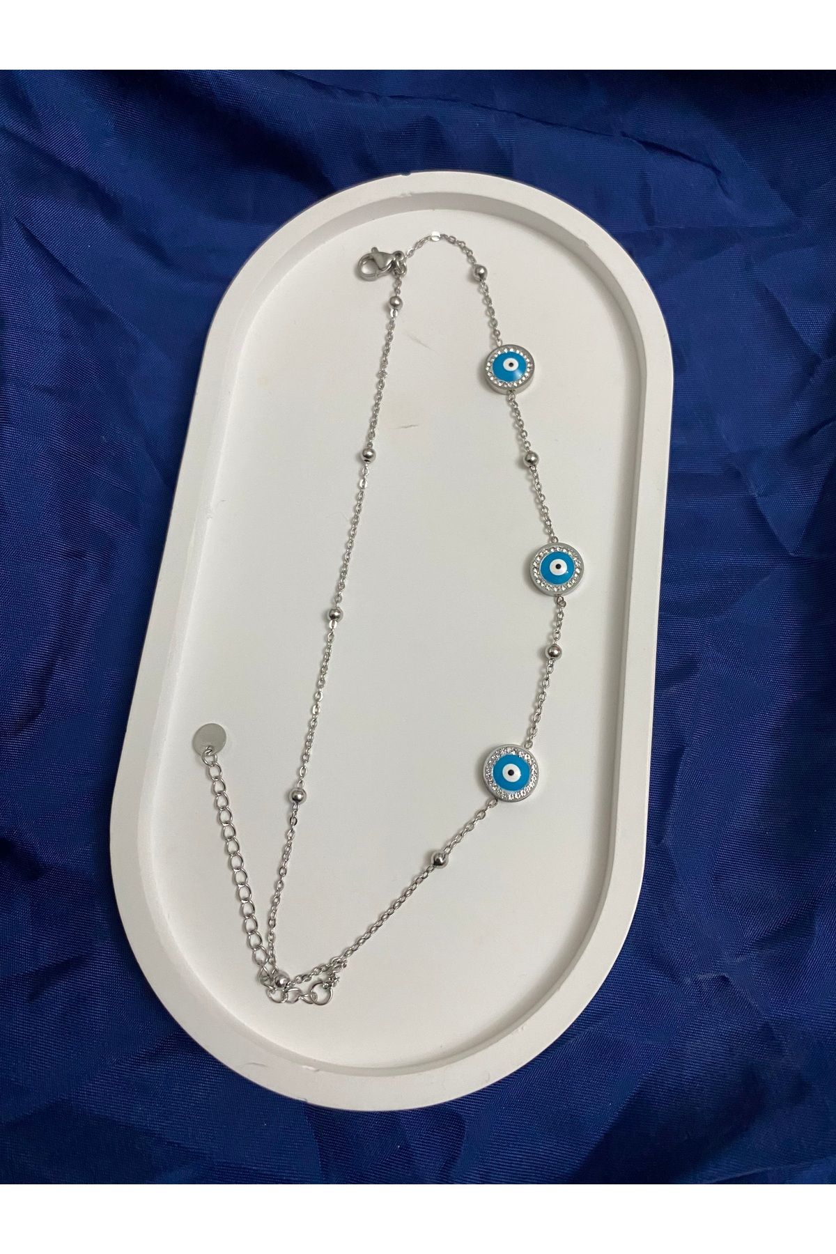 asem jewelry ŞANS GETİREN NAZAR BONCUK DETAYLI ÇİFT ZİNCİRLİ ÇELİK BİLEKLİK