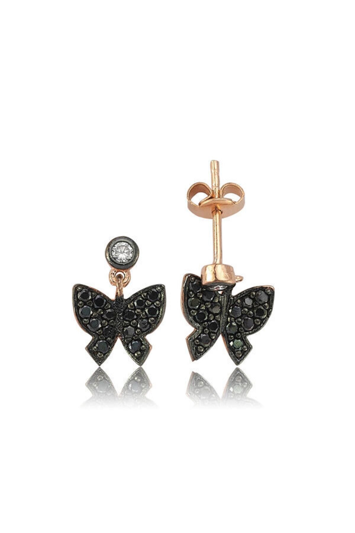 shop Siyah Kelebk Çivili 925 Ayar Gümüş Küpe