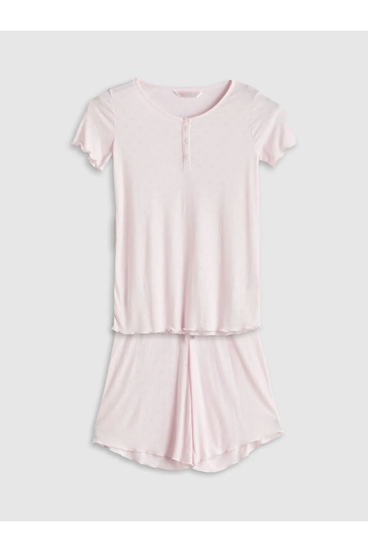 LC Waikiki LCW DREAM Pembe Bisiklet Yaka Kalp Desenli Hamile Şortlu Pijama Takımı
