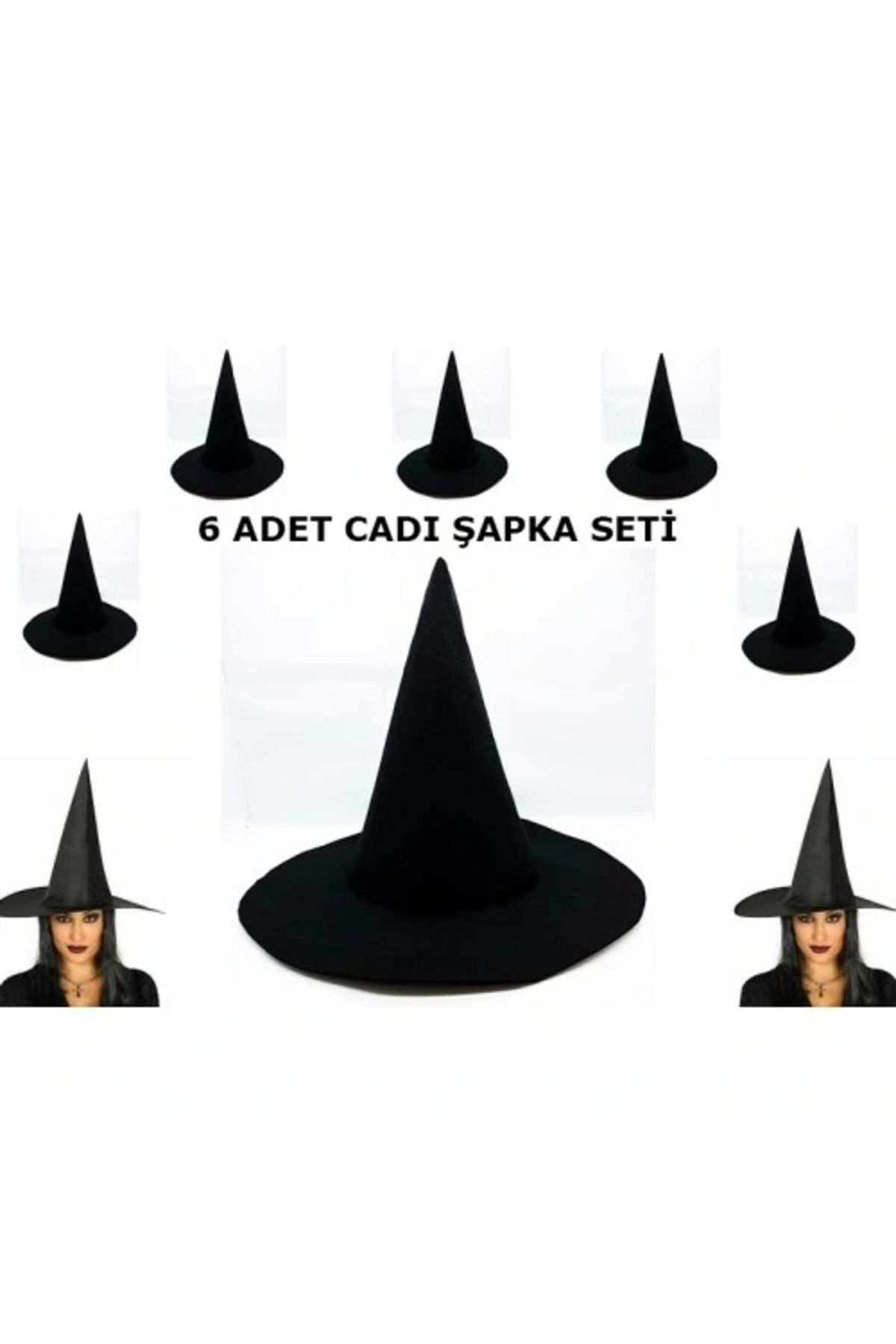 ShopNova Siyah Cadı Şapkası Keçe Yetişkin Boy 6 Adet