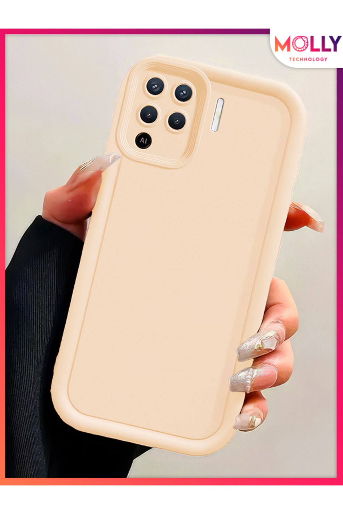Molly Oppo Reno 5 Lite İçin Bej Kenarları Kalın Pan Silikon Kılıf