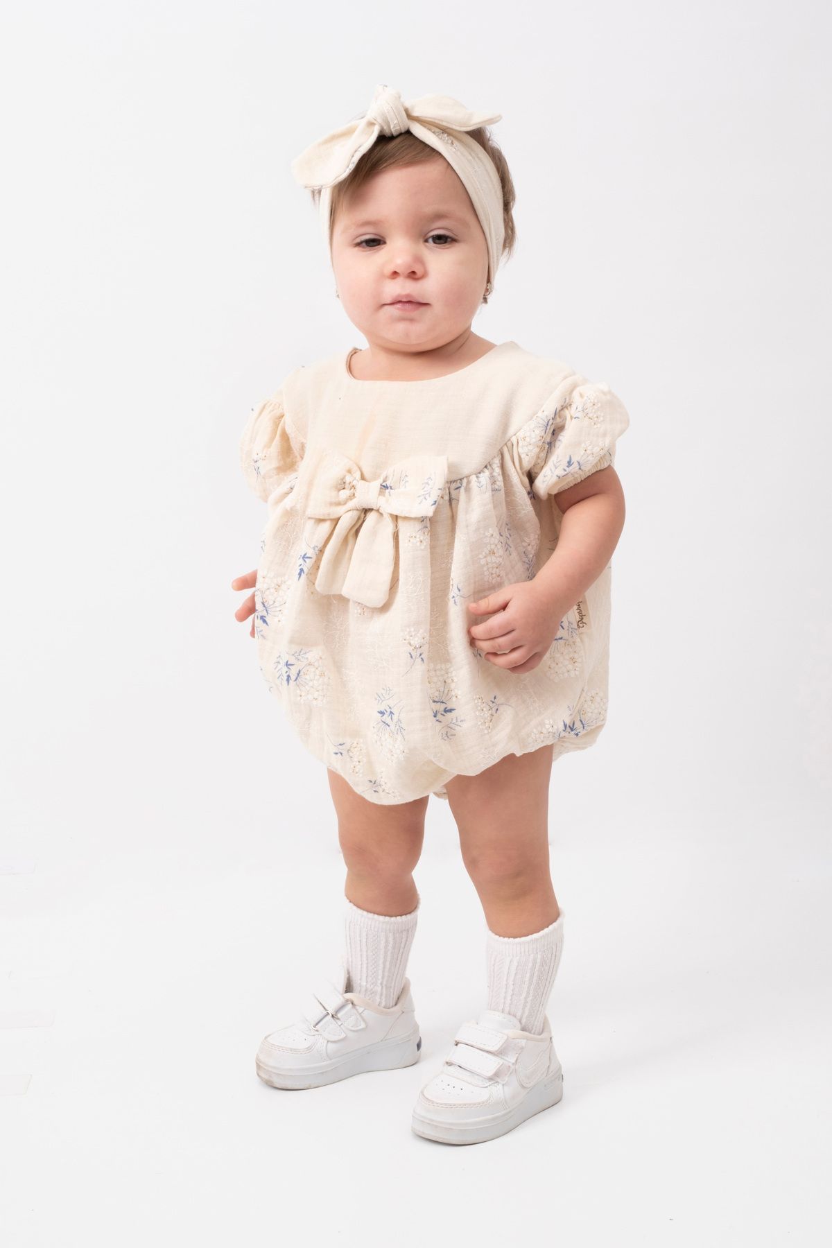 YUSALİ PAPATYA DESENLİ BANDANALI BEBEK ROMPER