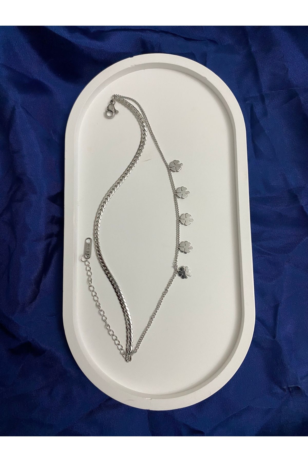 asem jewelry YONCA DETAYLI ÇİFT ZİNCİRLİ GÜMÜŞ RENK ÇELİK BİLEKLİK