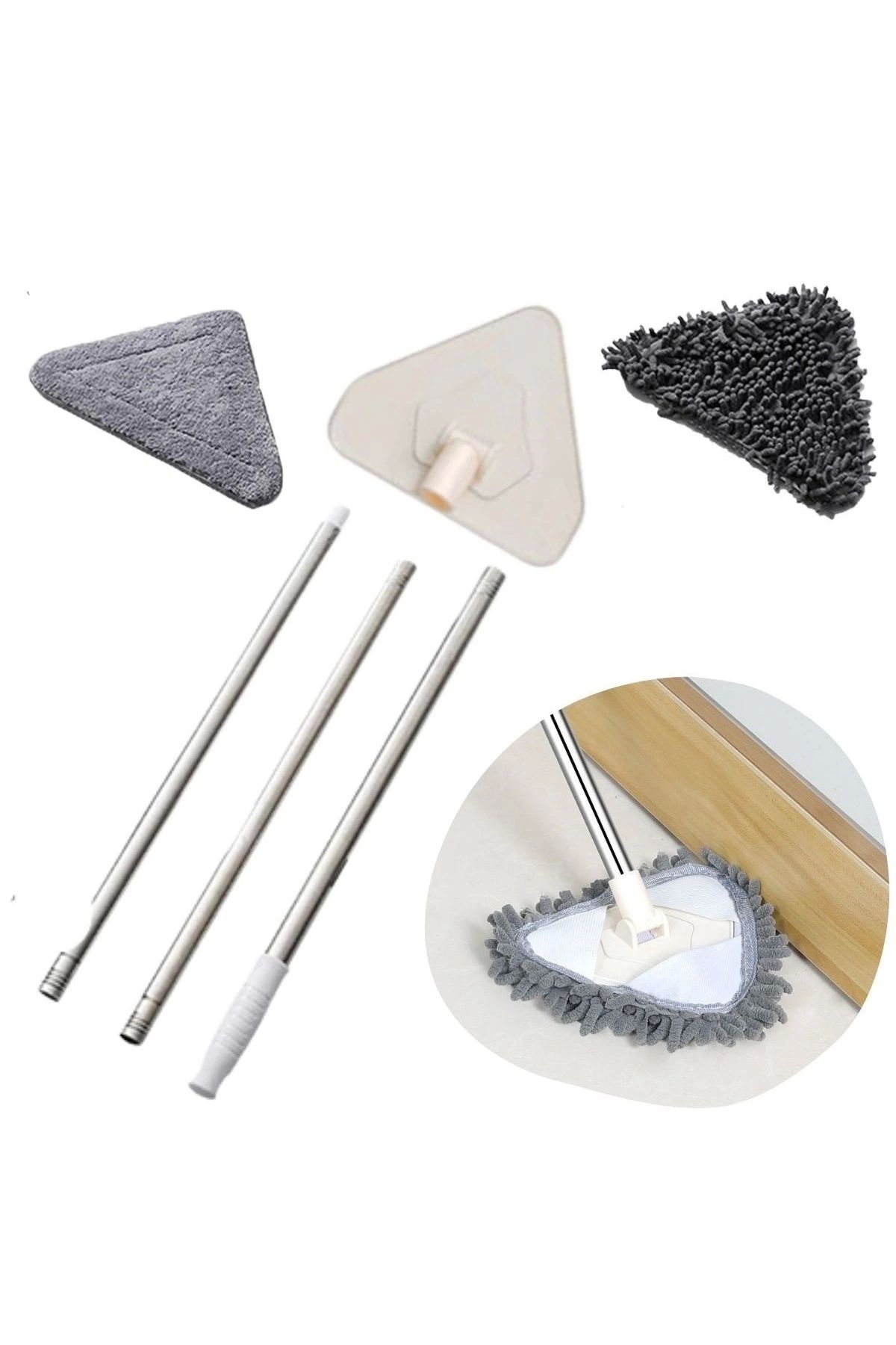 STOREMAX Teleskopik Saplı 150 cm Üçgen Mop Cam Duvar Tavan Fayans Parke Temizleyici Mop (5047)