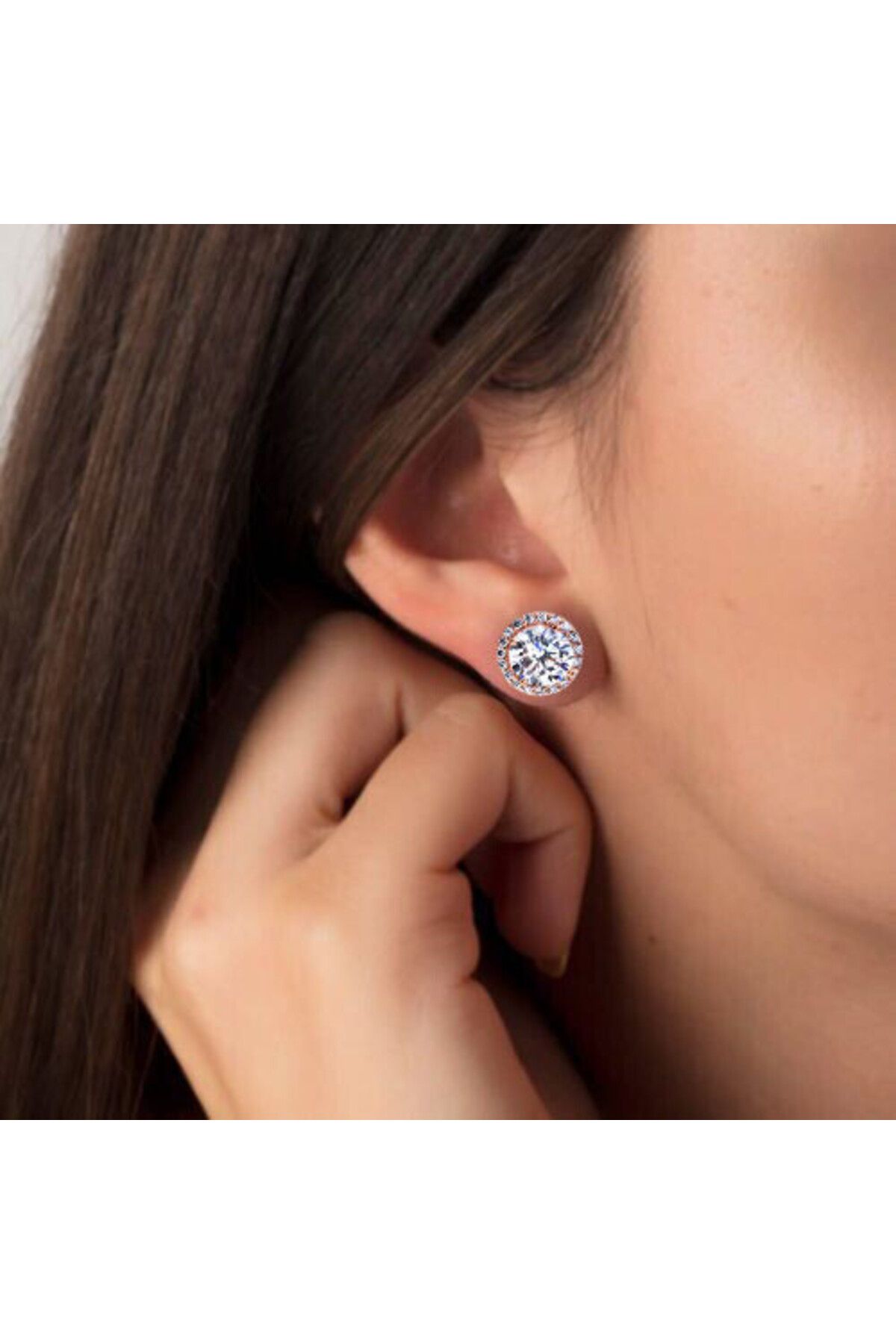 shop Rose Oval Montur Pırlanta Çivili 925 Ayar Gümüş Küpe